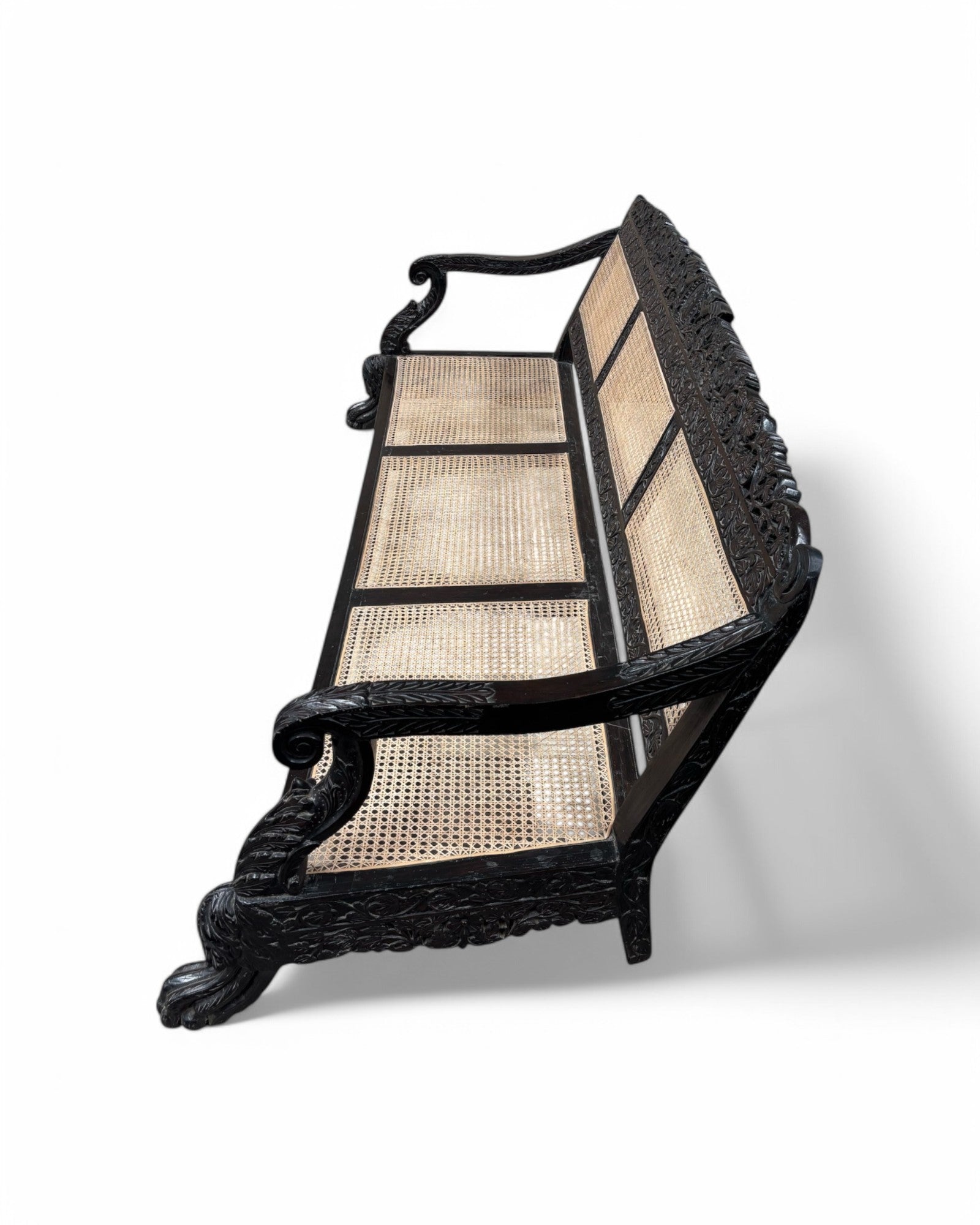 Anglo-Indian Colonial Style Rosewood & Cane Long Bench