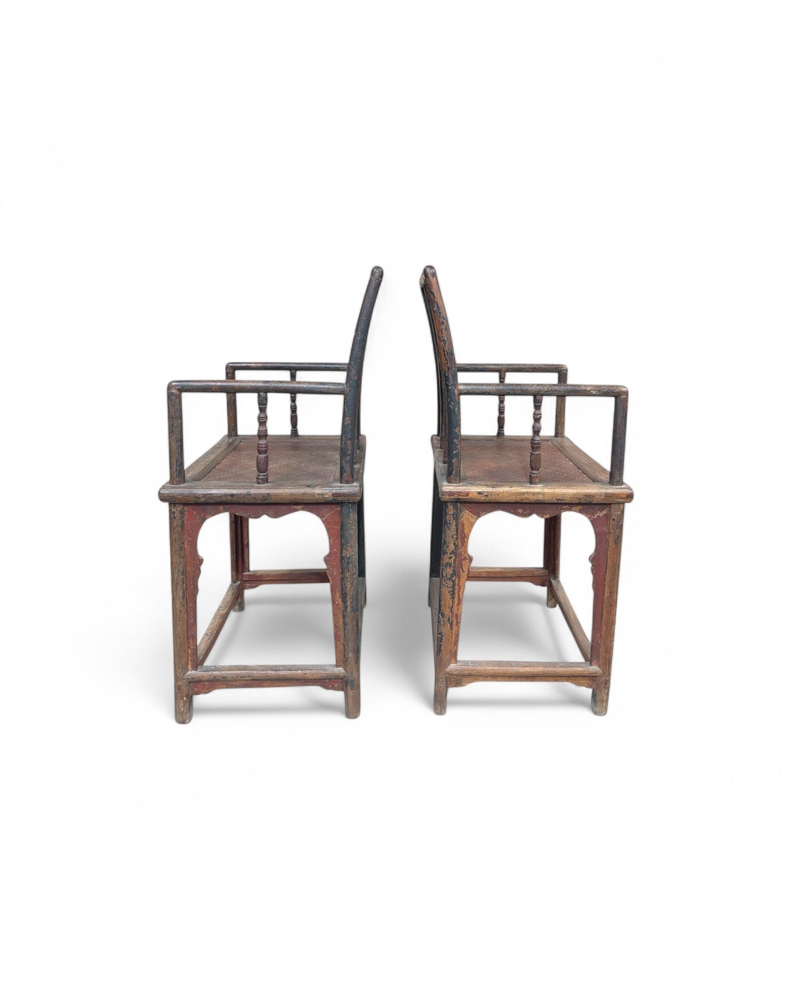 Ming Dynasty Elm Wood & Bamboo Matted Armchairs - Set of 2