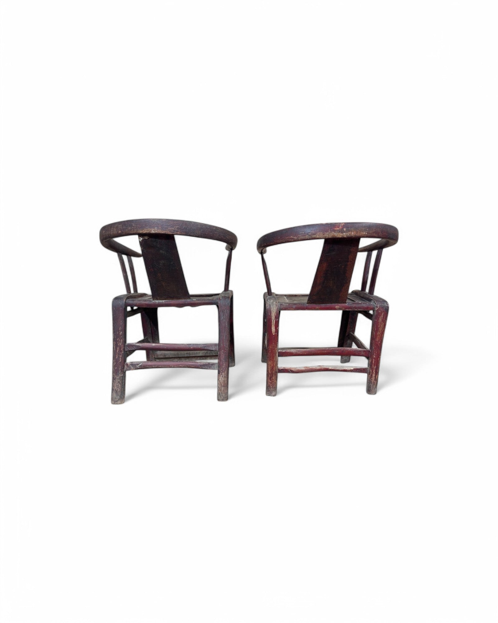 Antique Chinese Ming Horse Shoe Elm Armchairs - Set of 2