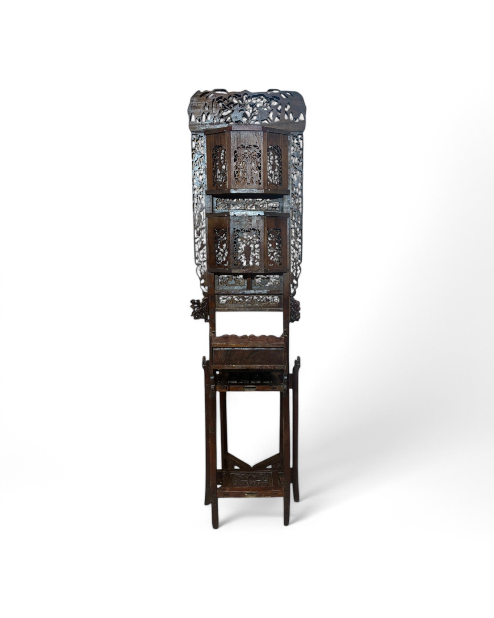 Late Qing Antique Elmwood Shandong Ornate Wash Basin Stand