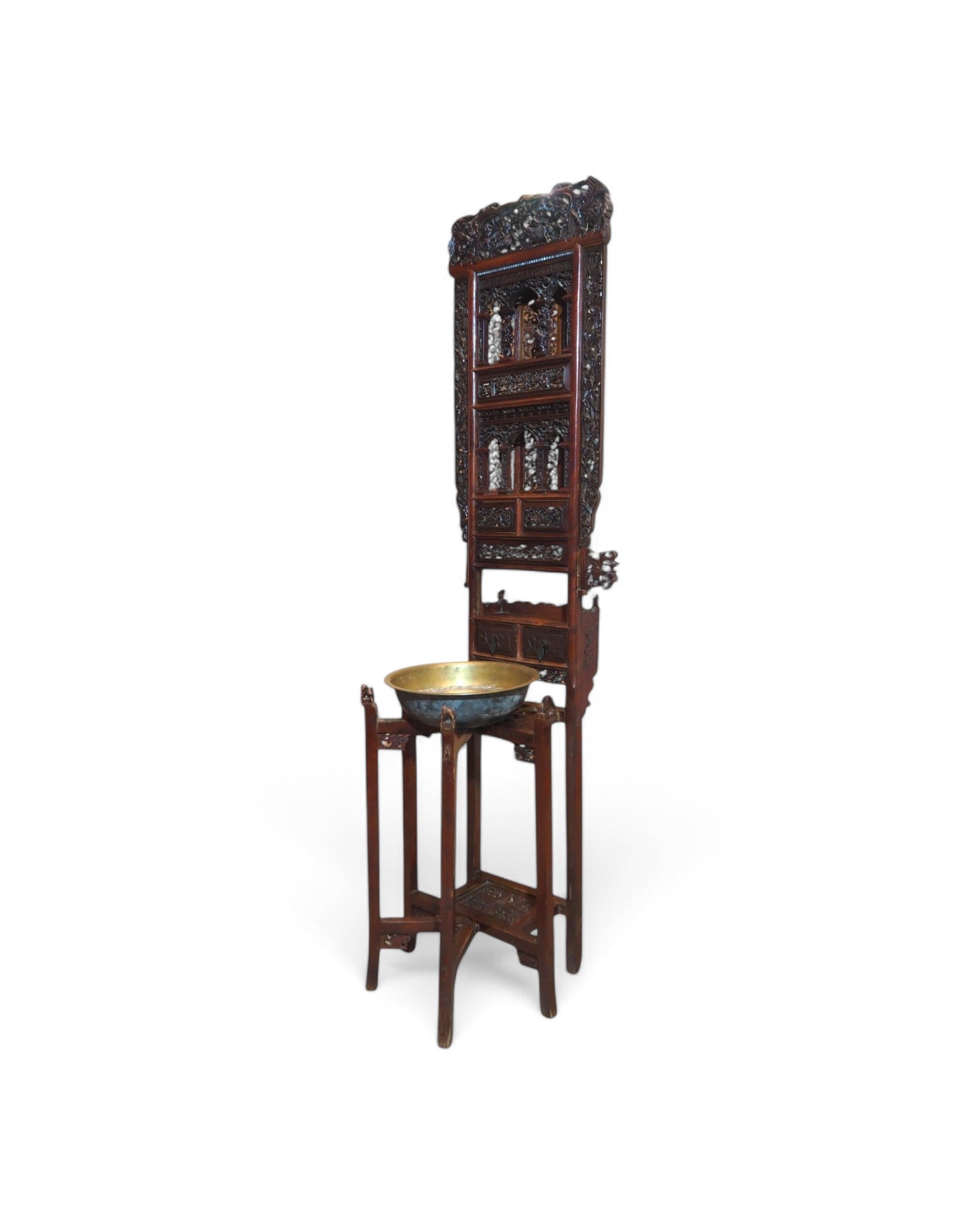 Late Qing Antique Elmwood Shandong Ornate Wash Basin Stand