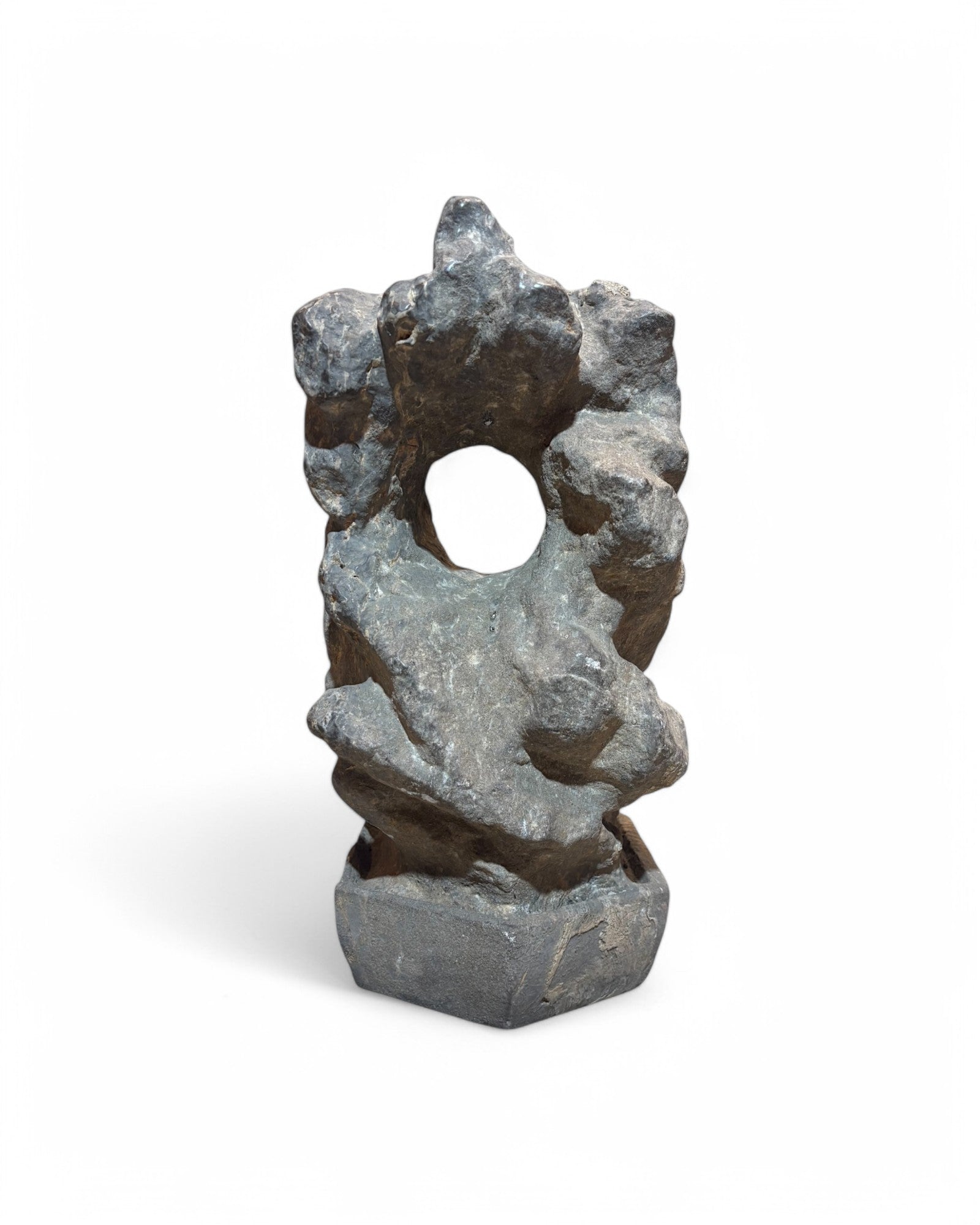 Suzhou stones (供石) Scholar Rock Oval Limestone Carved Hoop Sculpture