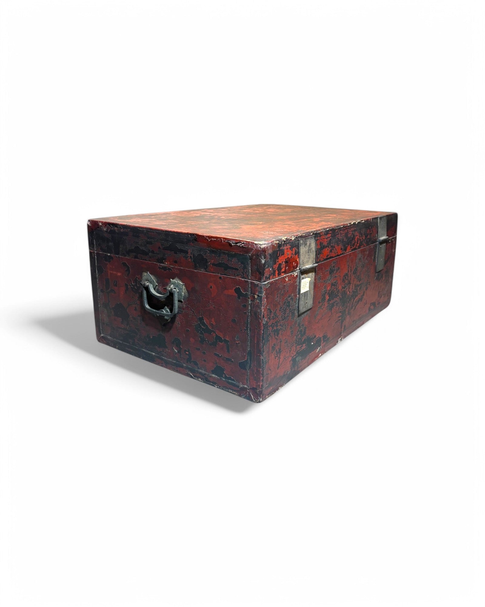 Mid Qing Dynasty Red Leather Wrapped Shanxi Storage Chest