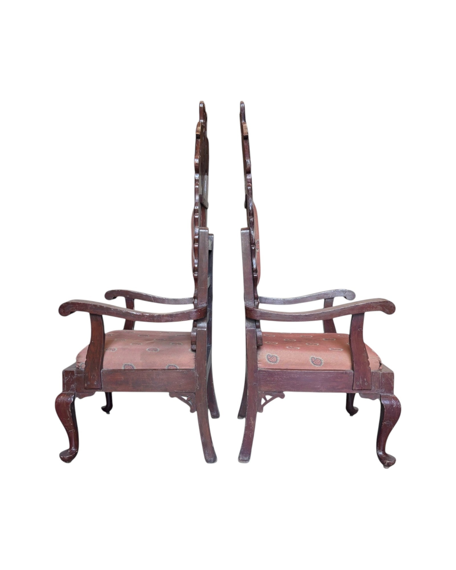 1940 Anglo-Indian Royal Colonial Peacock High Back Armchairs - Set of 2