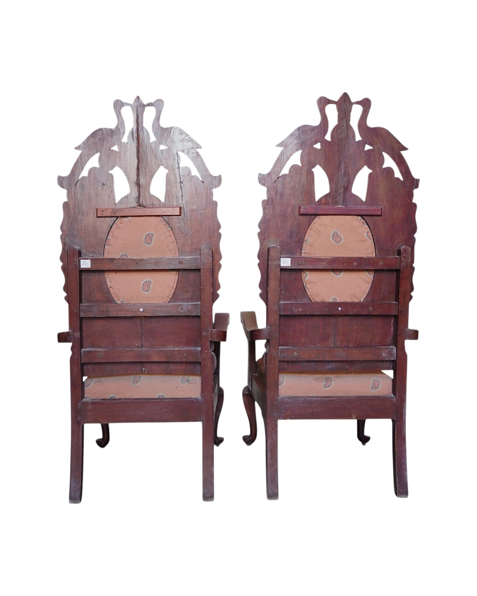 1940 Anglo-Indian Royal Colonial Peacock High Back Armchairs - Set of 2