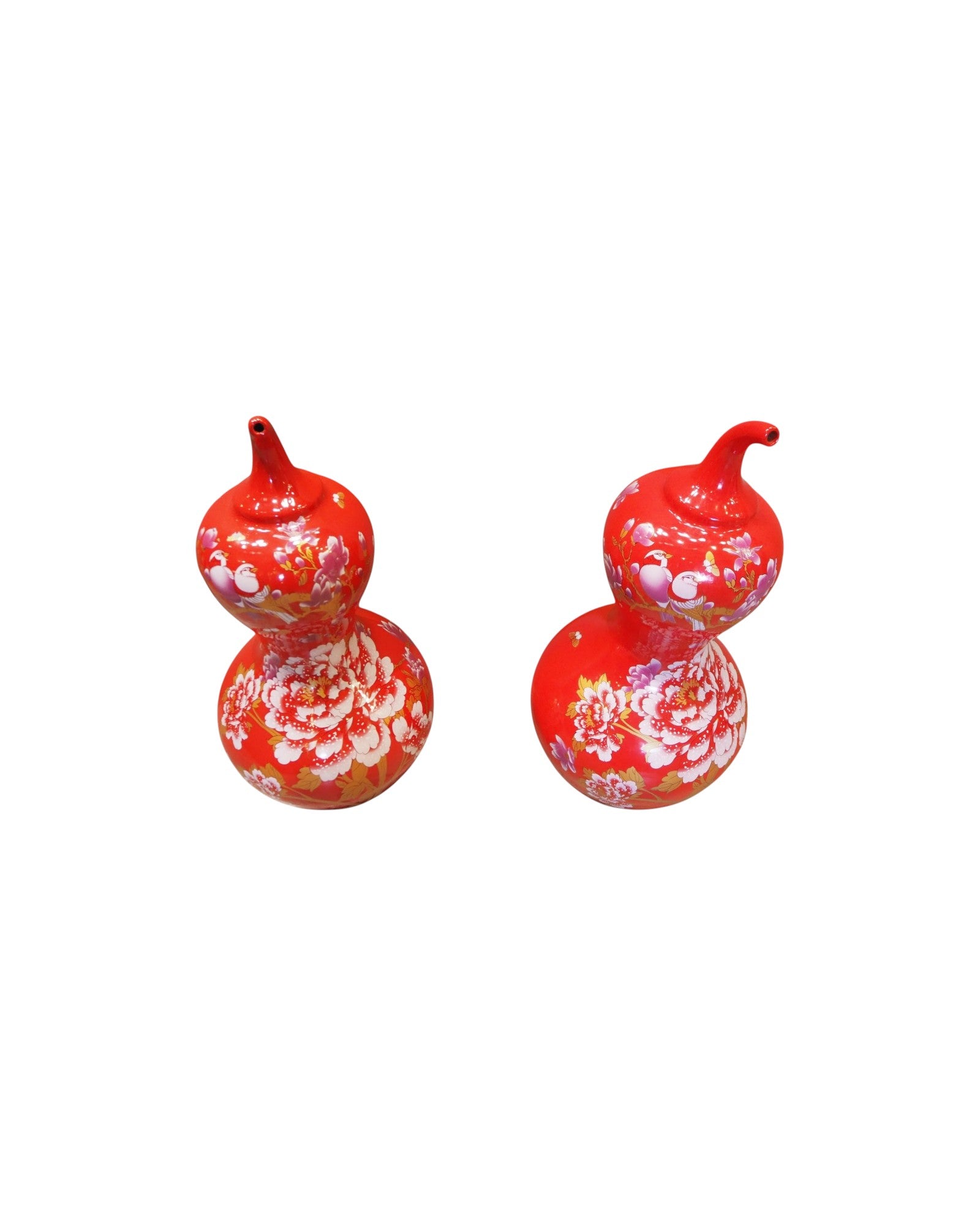 Oriental Red Chili Pepper Ornate Chinese Vases - Set of 2
