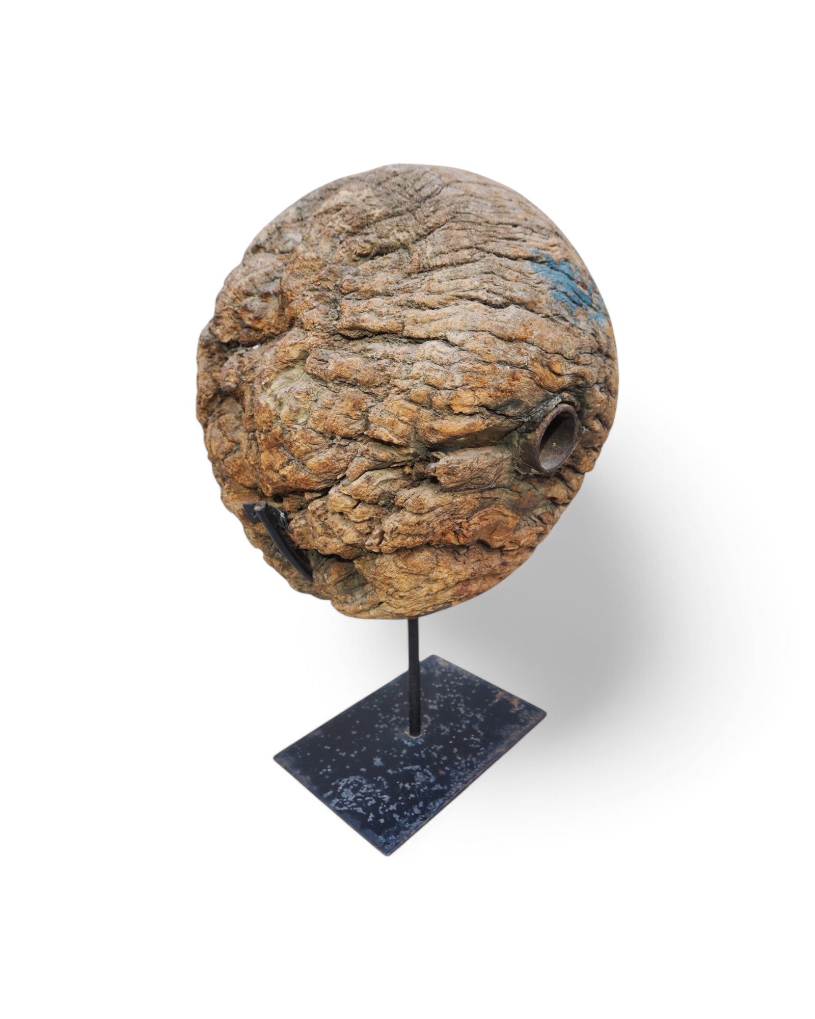 Indian Wooden Pulley Ball Ornament Feat. Blue Paint 1950s