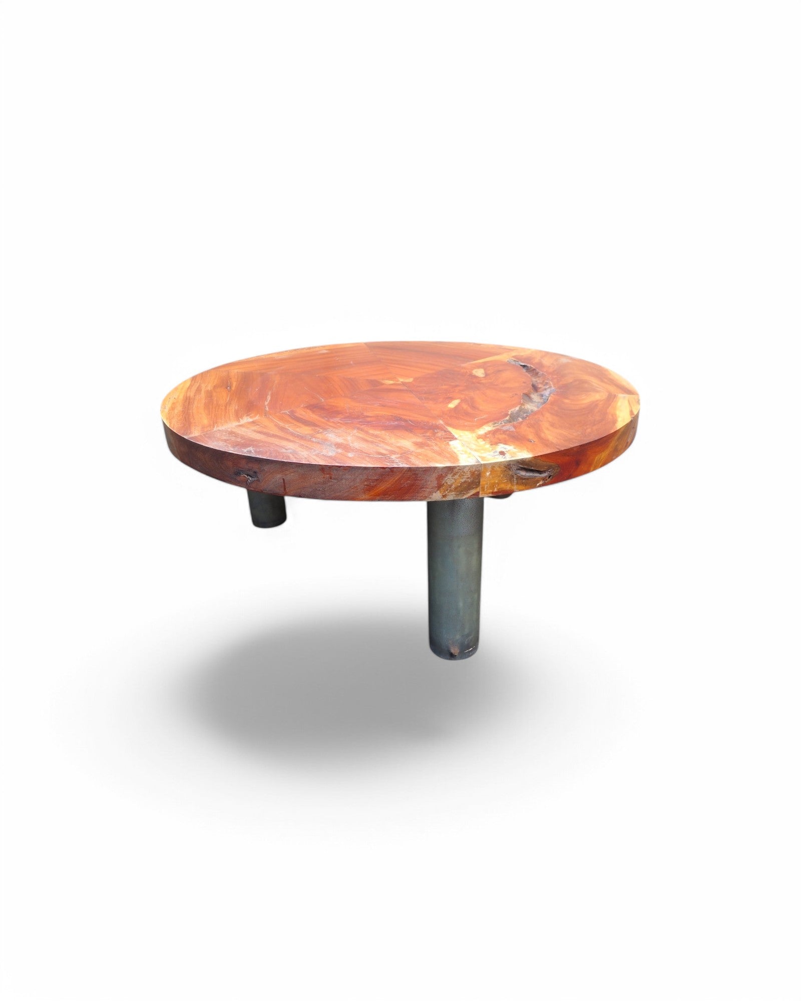 Round Sliced Teak & Steel Low Coffee Table