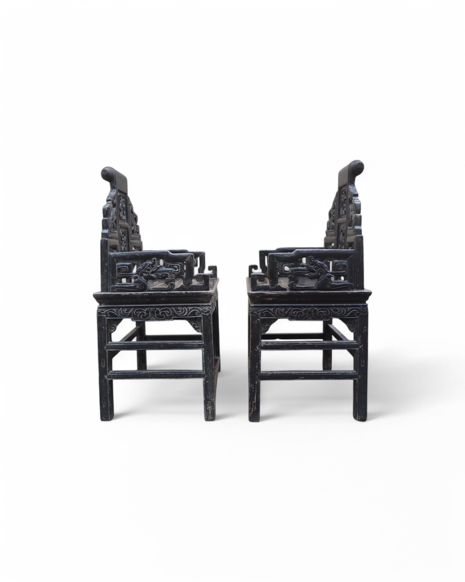 Mid Qing Dynasty Chang Mu Scroll Back Dragon Armchairs - Set of 2