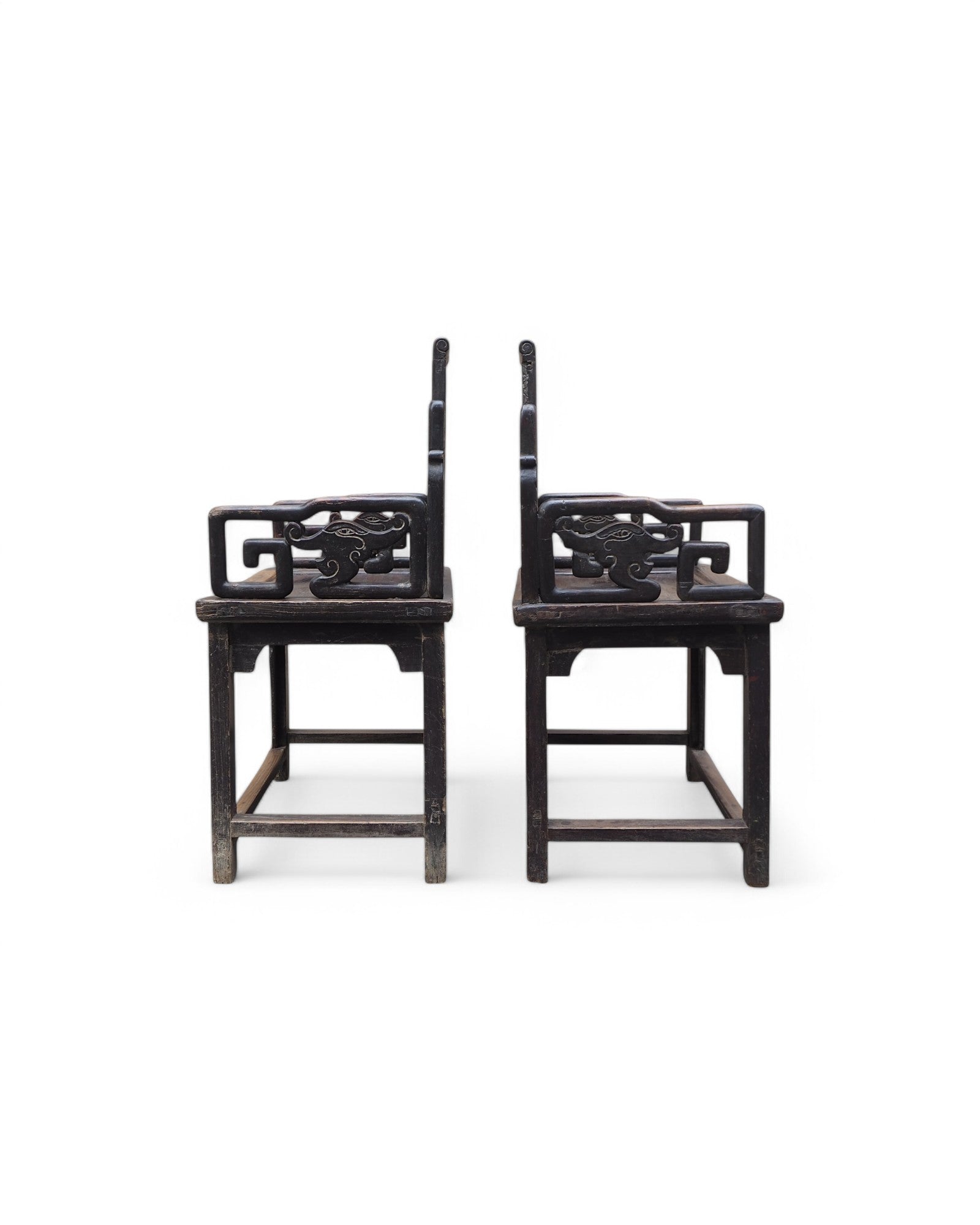 Mid Qing Dynasty Black Elm Lacquered Zhuo Vine Armchairs - Set of 2