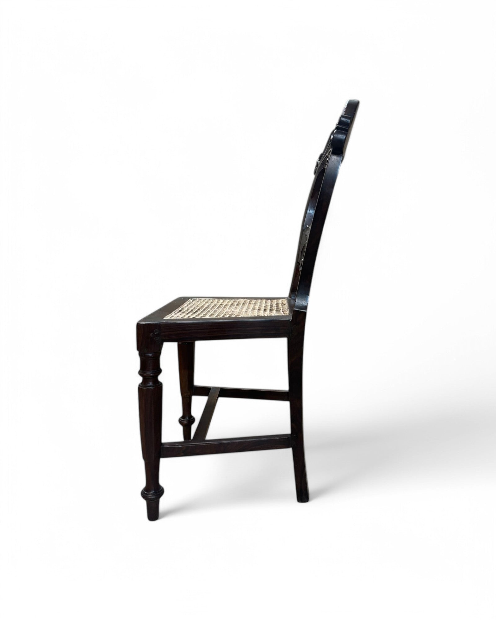 Anglo-Indian Rosewood Carved Settee chair with Rattan Seating