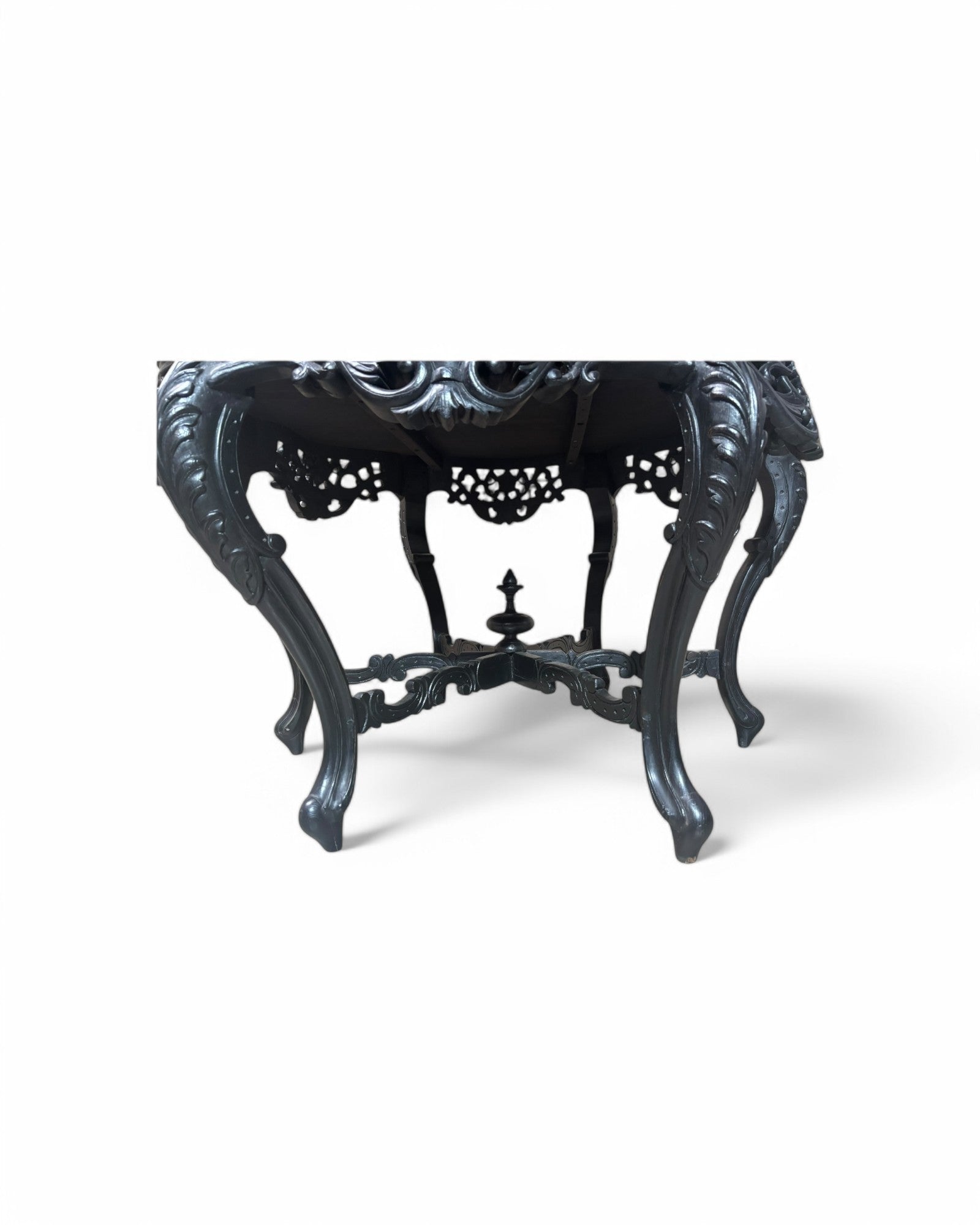 Antique French Rococo Revival Carved Wood Center Table with Ebonized Finish