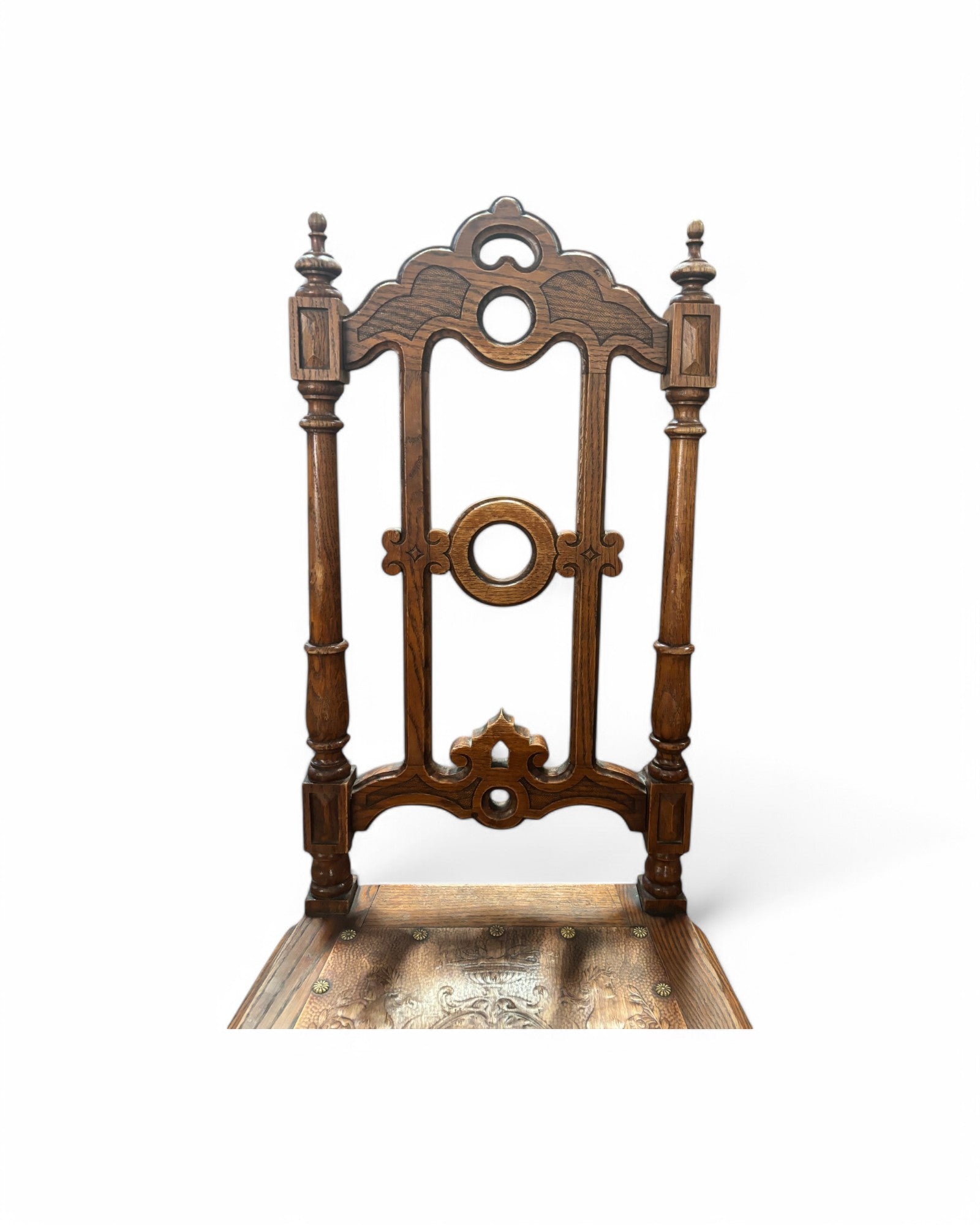 Antique Renaissance Carved Oak Cathedral Chairs - Set of 5