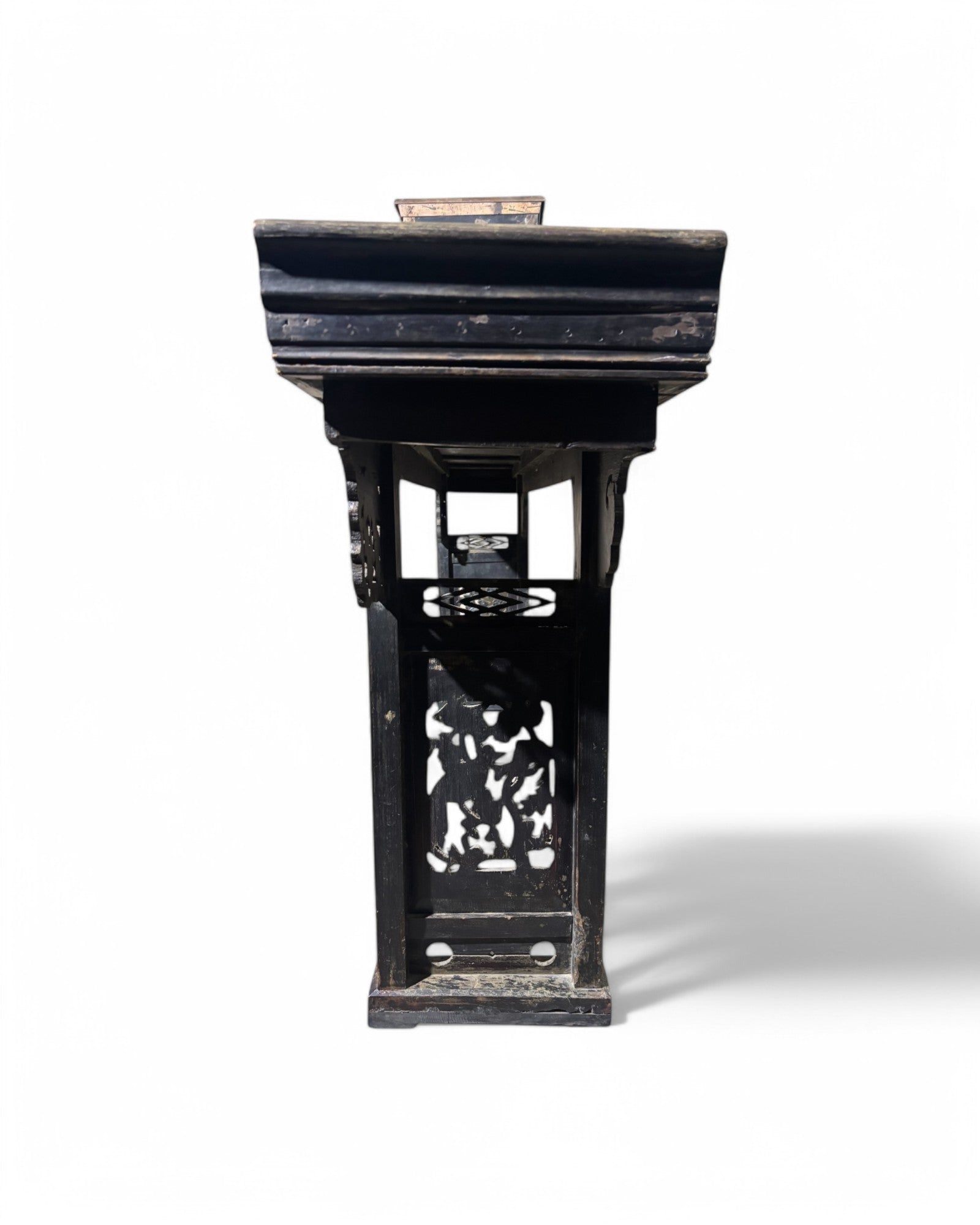 Black Antique Chinese Console Table with Floral Engravings