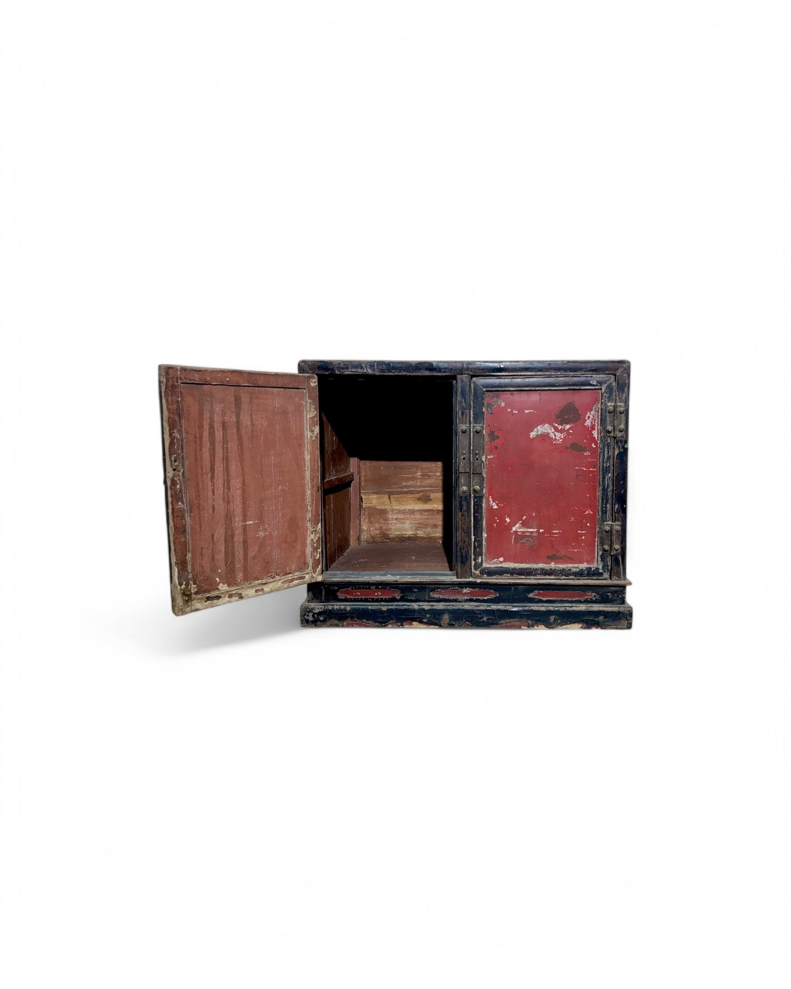 Antique Distressed Black & Red Indo-Chinese Chest/Commode