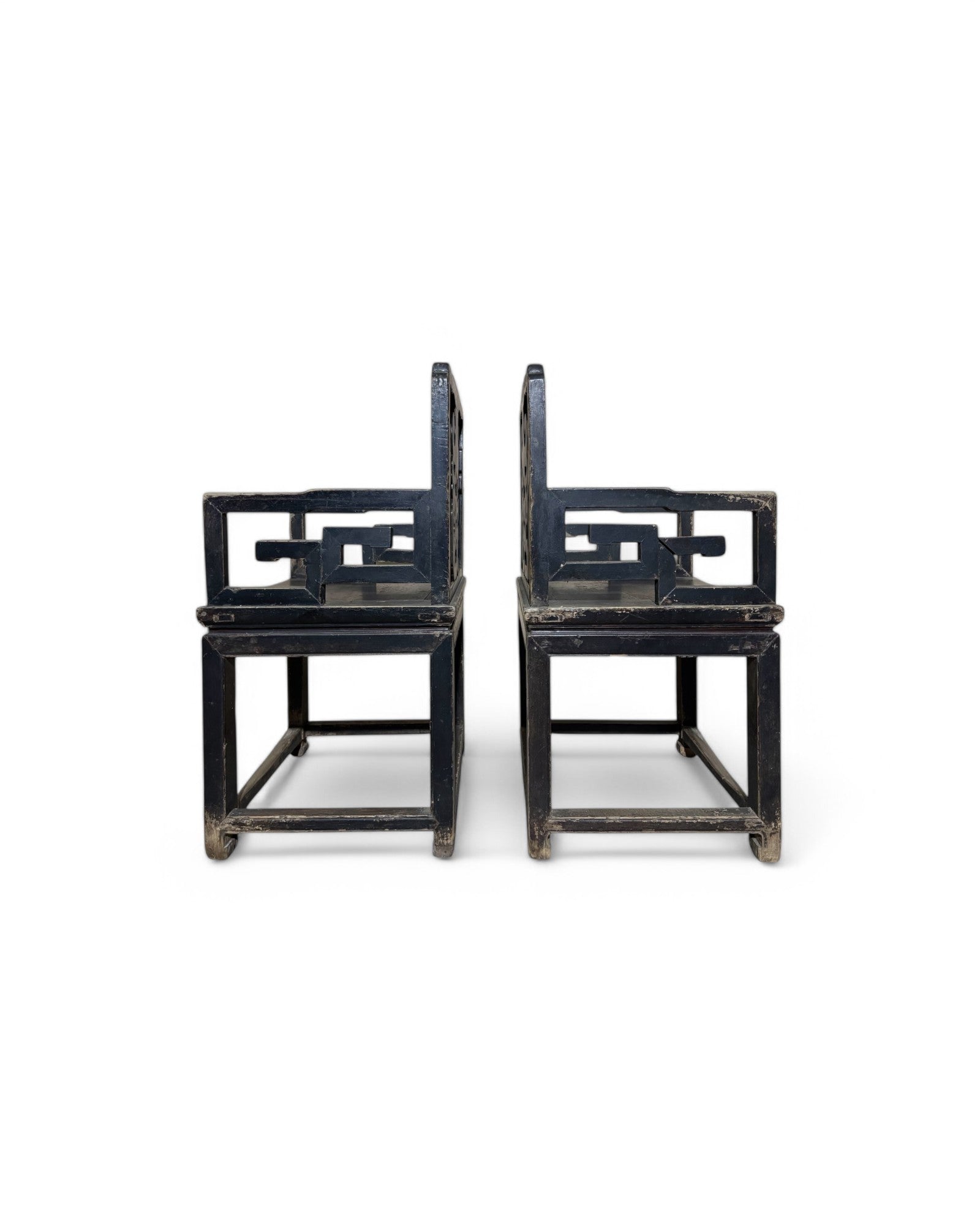 Antique Chinese Cherry Blossom Engraved Tea Chairs - Set of 2