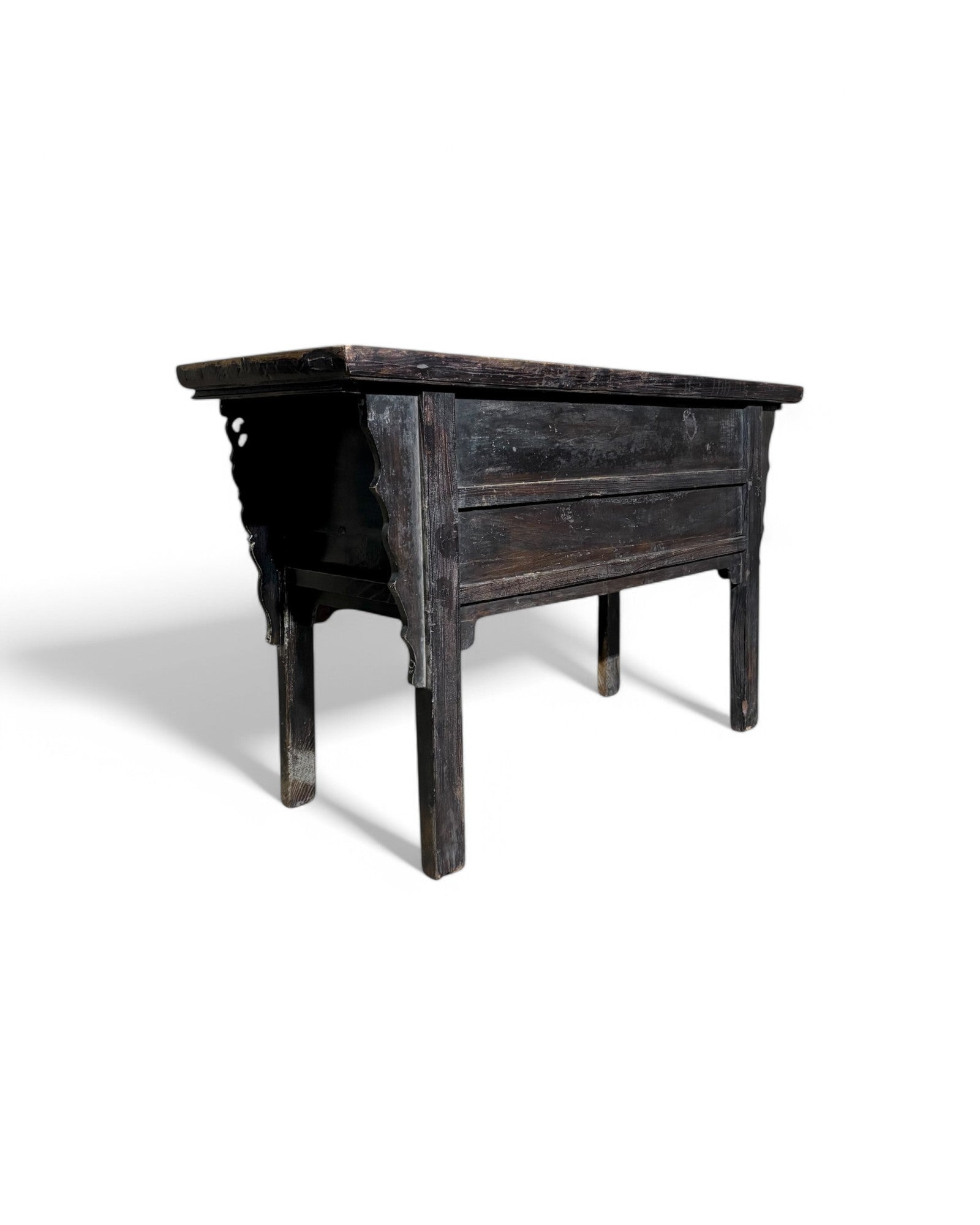 Faded Black Antique Chinese Sideboard with Tri-Drawers