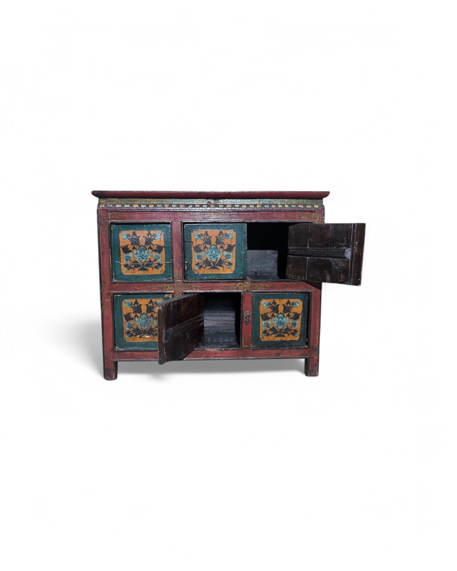 Antique Tibetan Floral Mini Sideboard