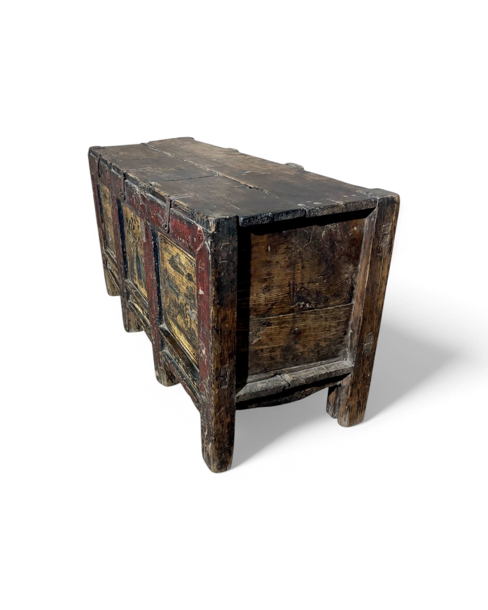 Antique Chinese Scenic Hand Painted Tri-Compartment Chest