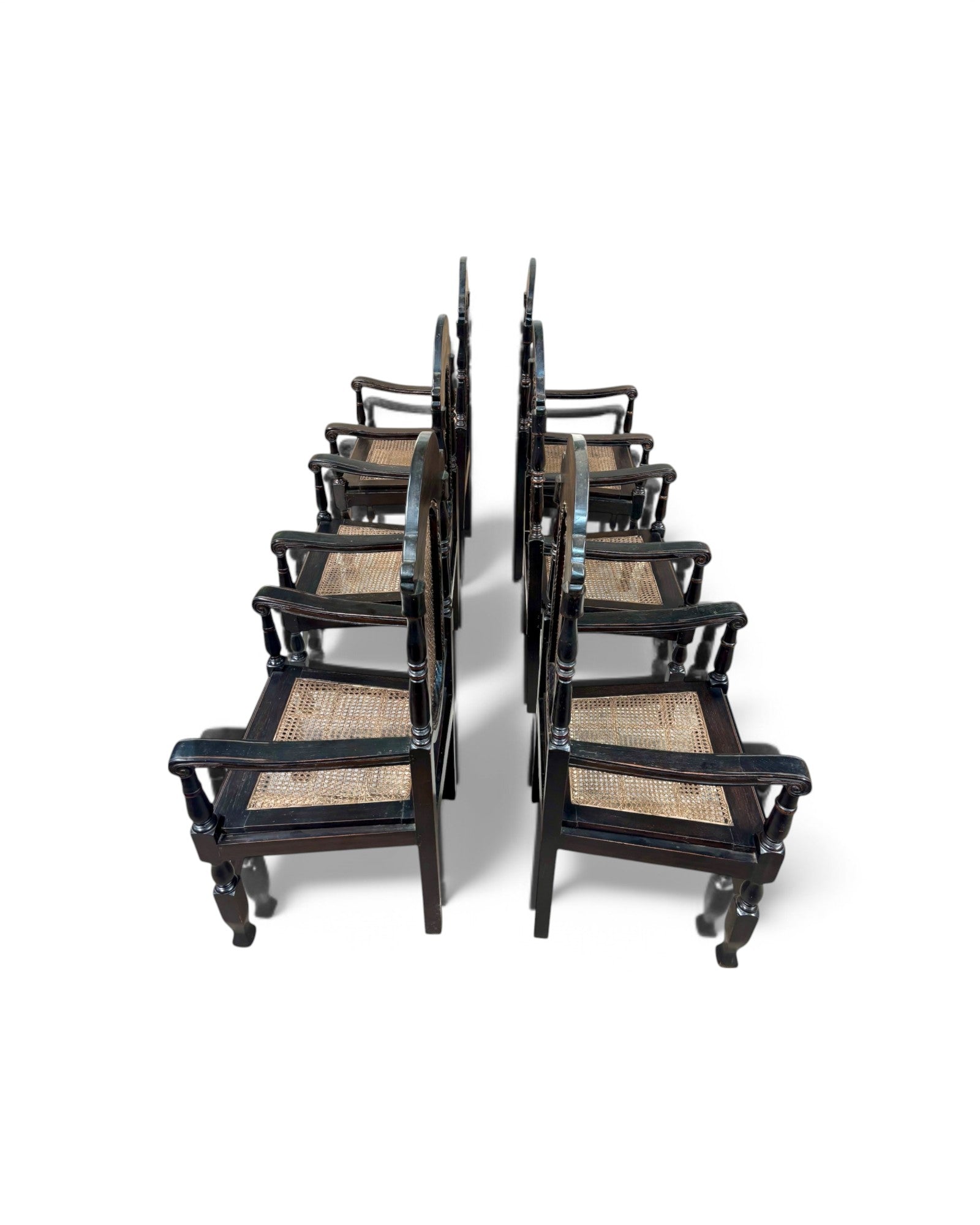Grand Renaissance Hand Carved Oak & Caned Armchairs - Set of 6