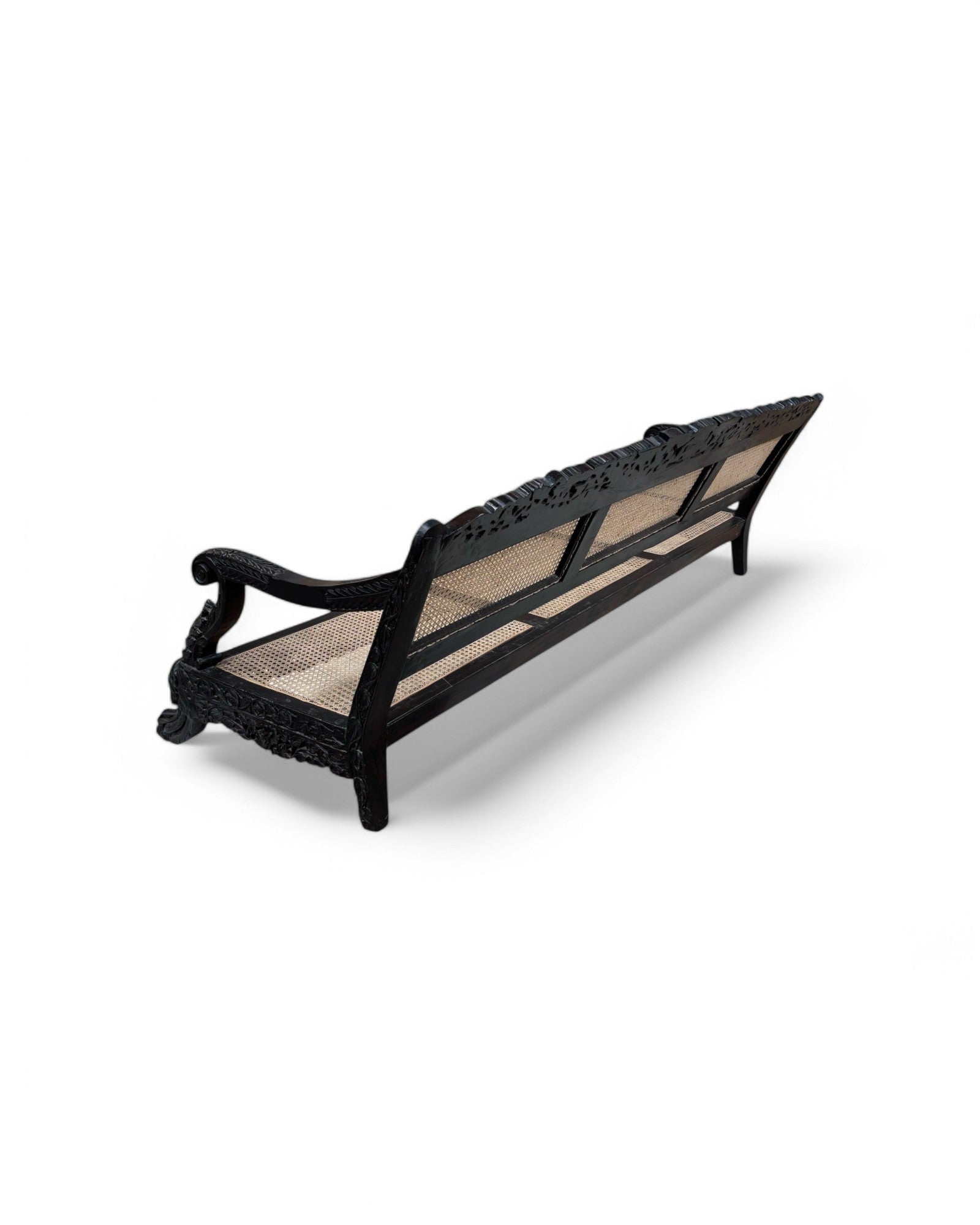 Anglo-Indian Colonial Style Rosewood & Cane Long Bench