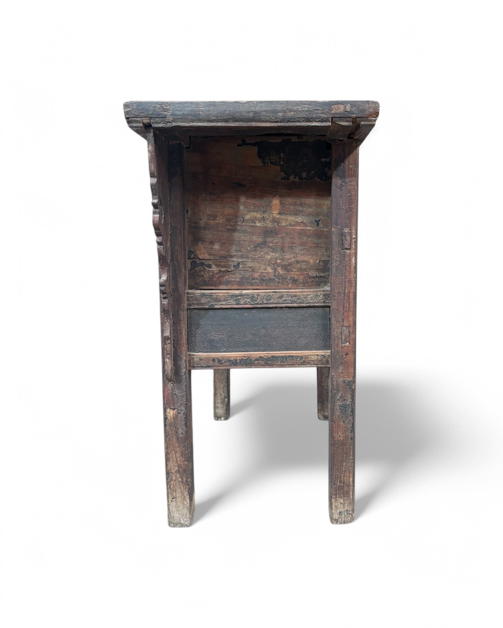 Antique Chinese Distressed Maroon & Black Floral Studded Sideboard