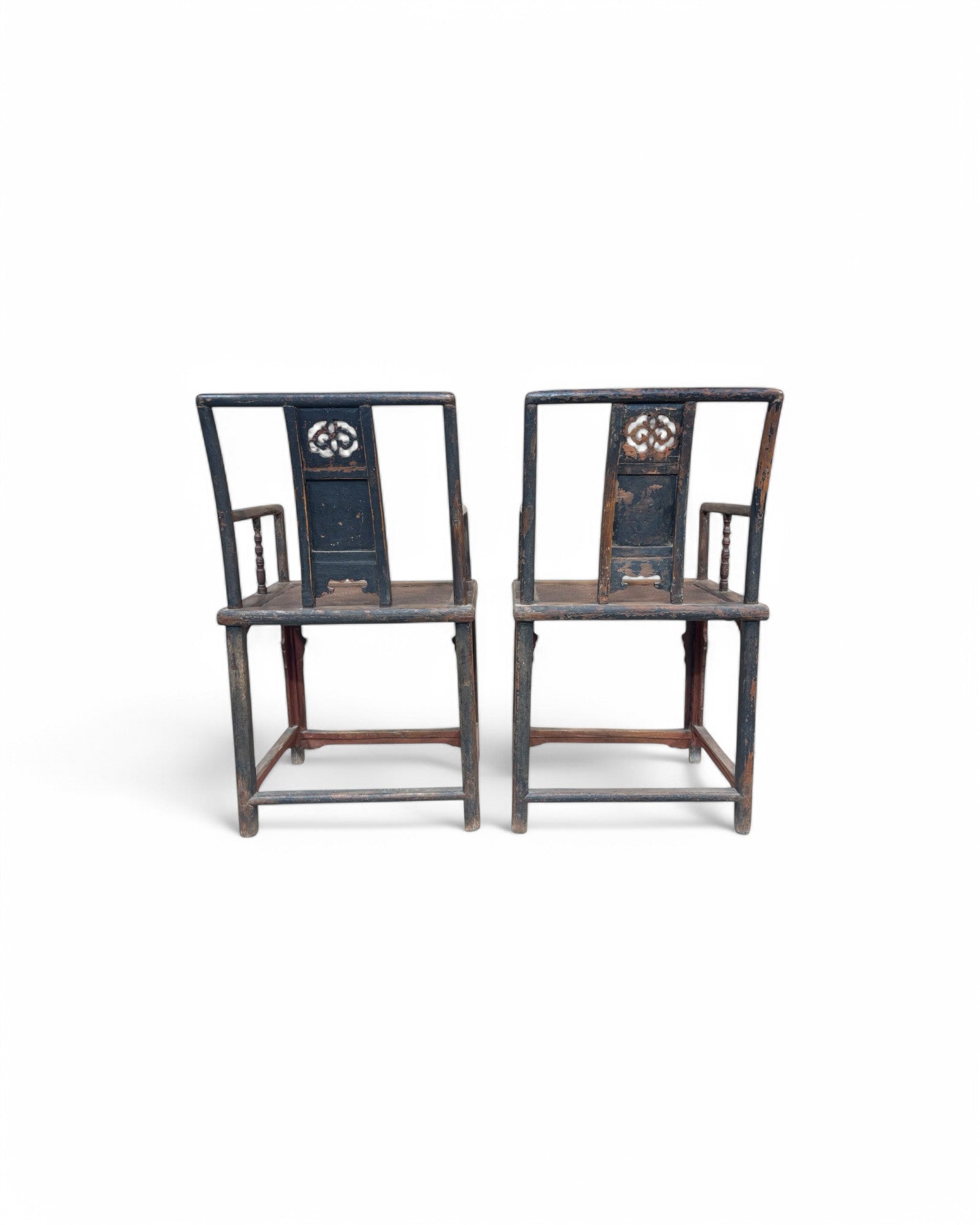 Ming Dynasty Elm Wood & Bamboo Matted Armchairs - Set of 2