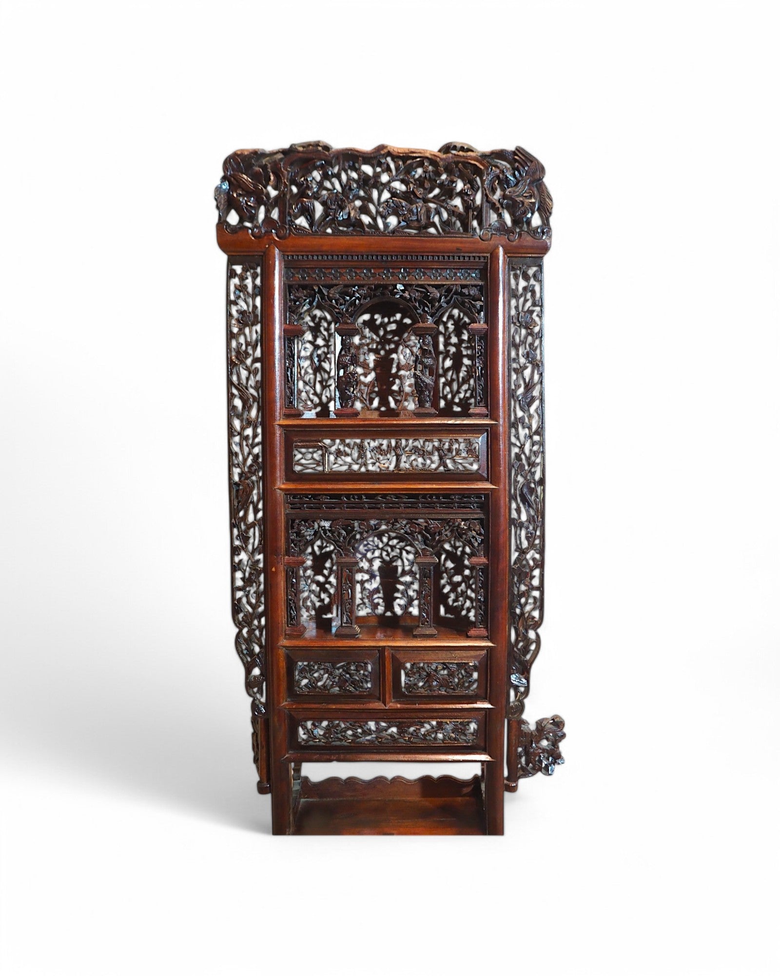 Late Qing Antique Elmwood Shandong Ornate Wash Basin Stand