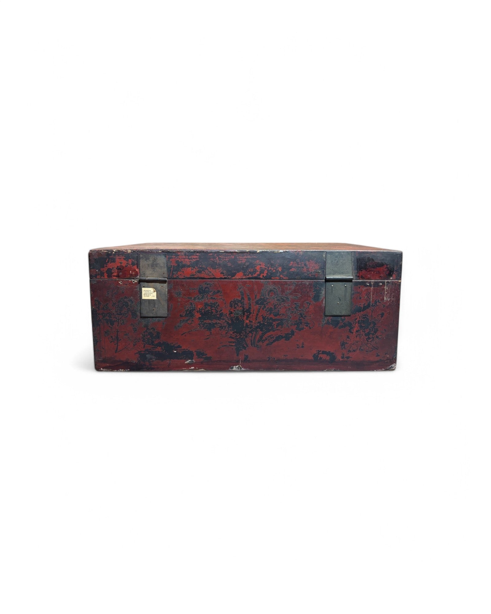 Mid Qing Dynasty Red Leather Wrapped Shanxi Storage Chest