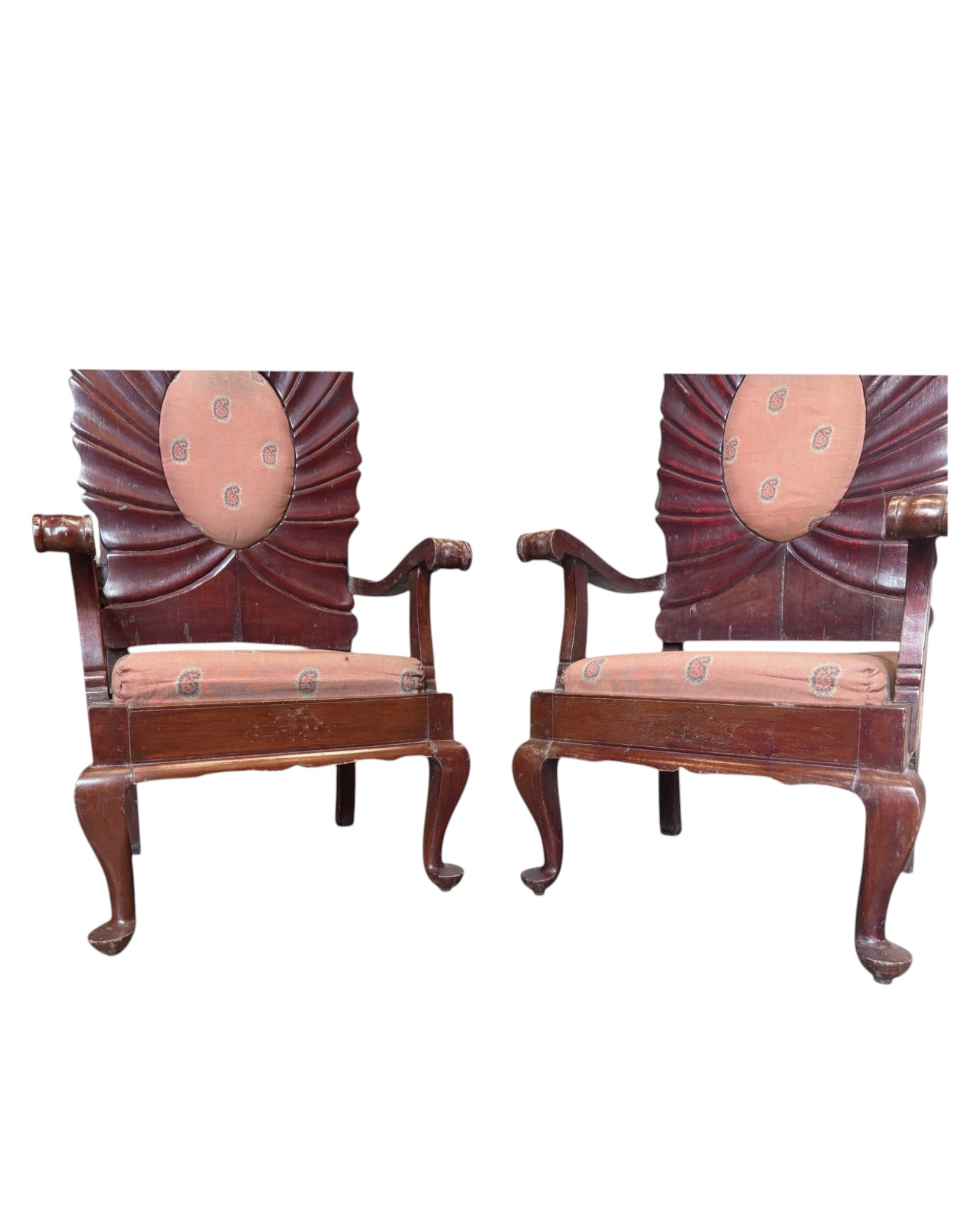 1940 Anglo-Indian Royal Colonial Peacock High Back Armchairs - Set of 2
