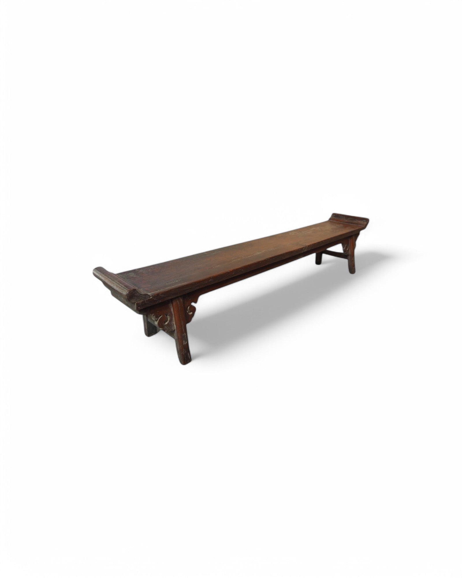 1750s Low Elm Maroon Chinese Ornametal Bench