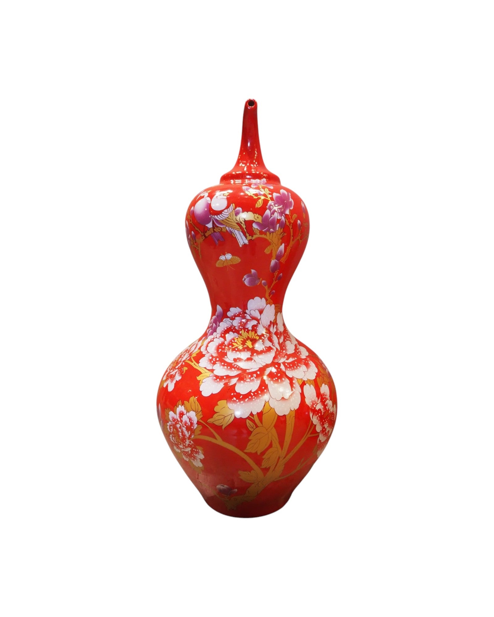 Oriental Red Chili Pepper Ornate Chinese Vases - Set of 2
