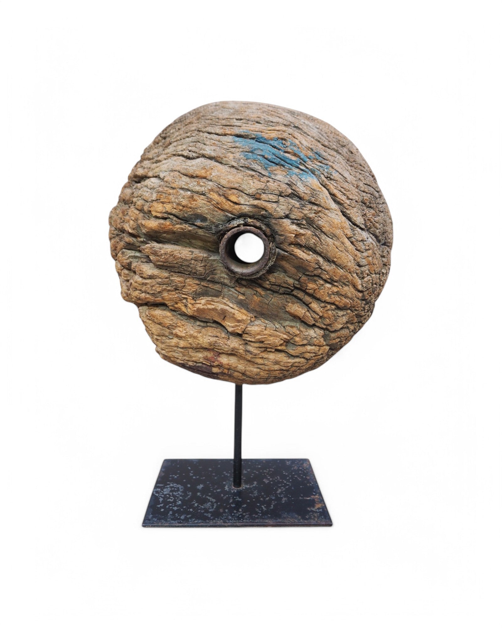 Indian Wooden Pulley Ball Ornament Feat. Blue Paint 1950s