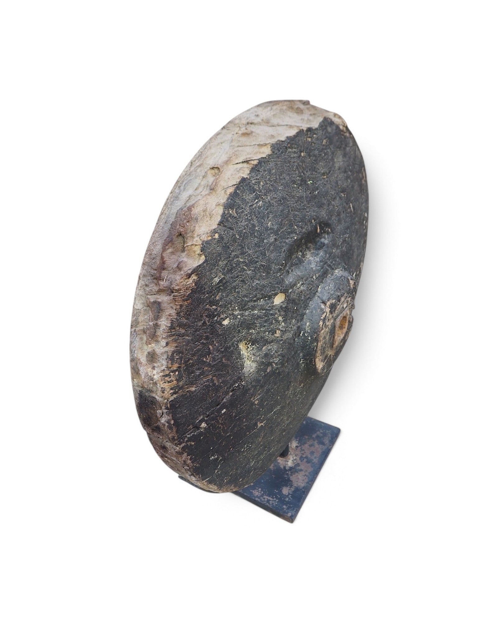 Indian Wooden Pulley Wheel Ornament Black Paint 1950s