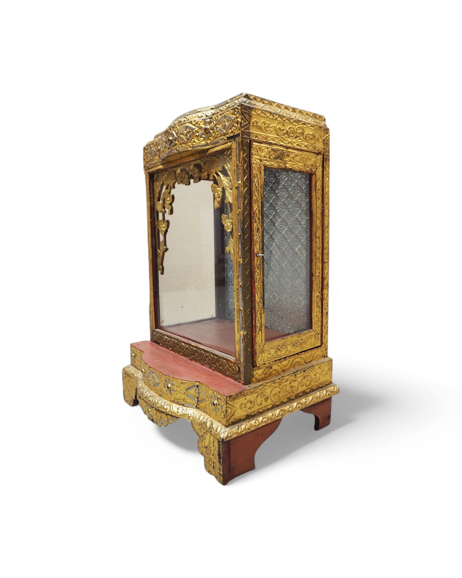 Antique Burmese Wooden Buddha Shrine with Silver Backdrop