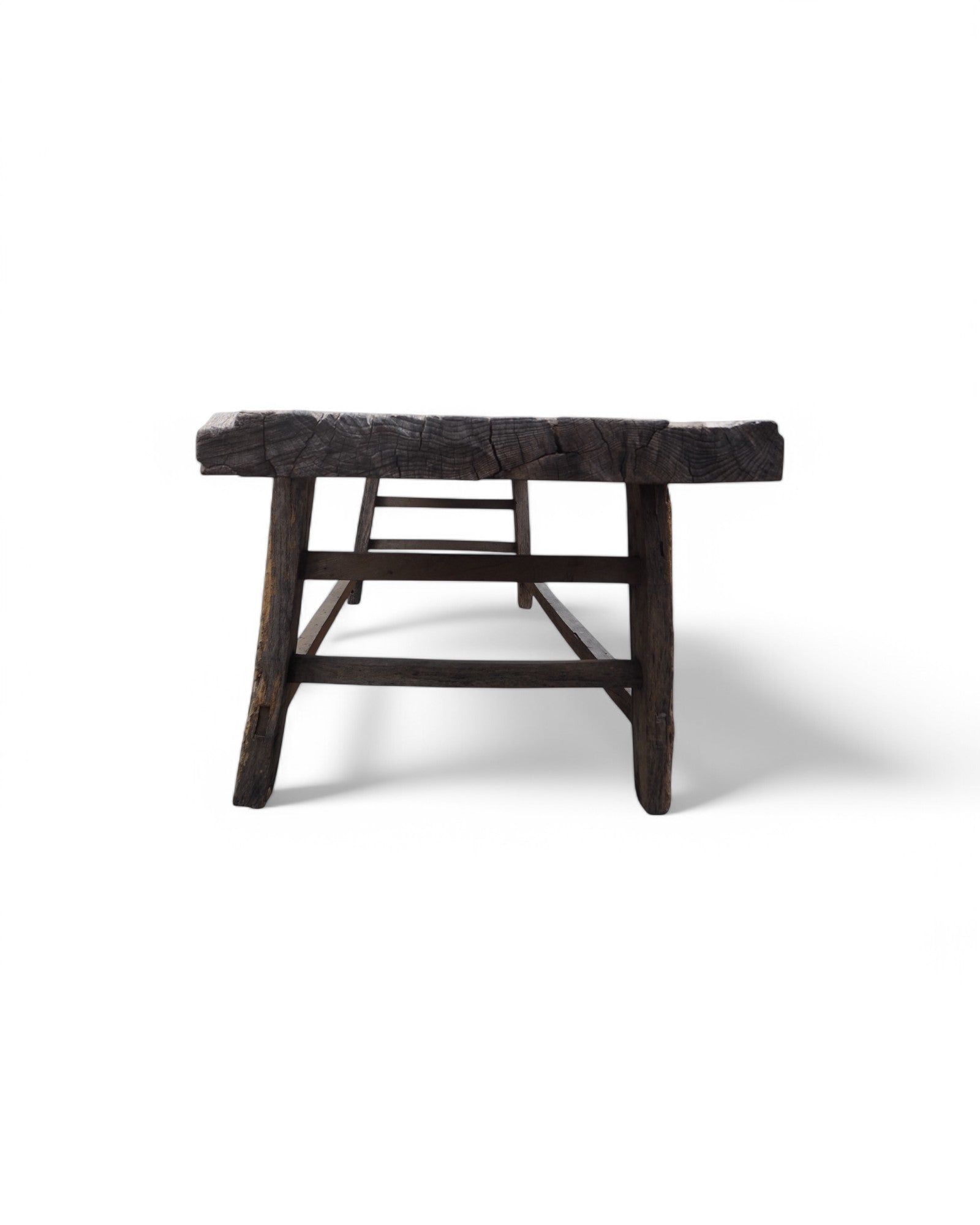 Distressed Long Wooden Plank Bench 1920s