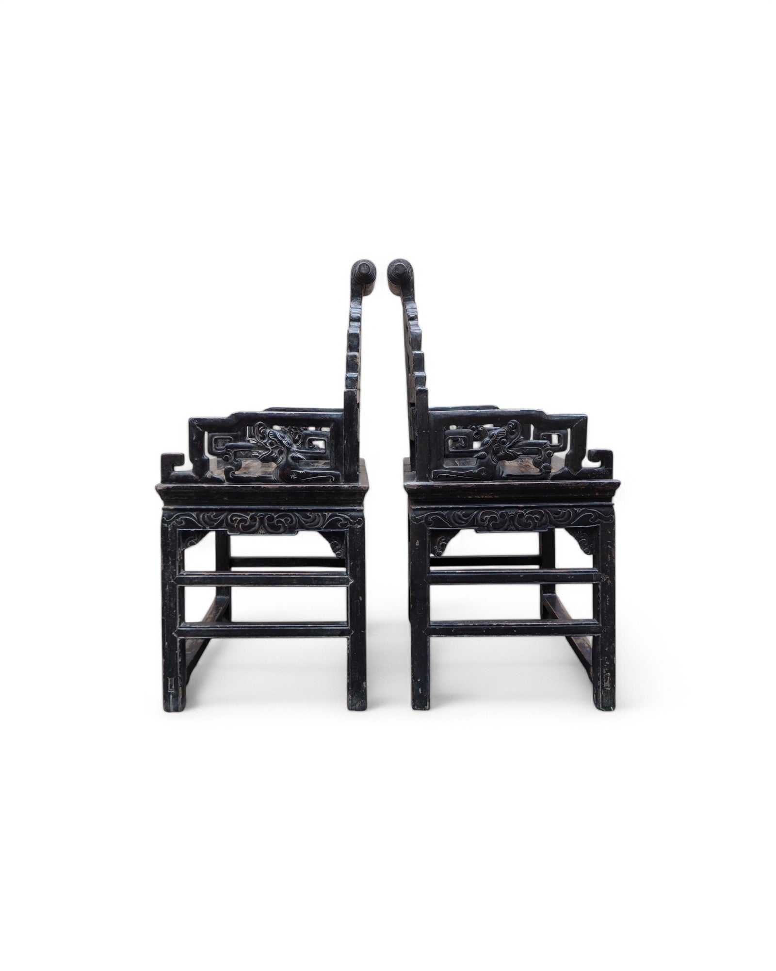 Mid Qing Dynasty Chang Mu Scroll Back Dragon Armchairs - Set of 2