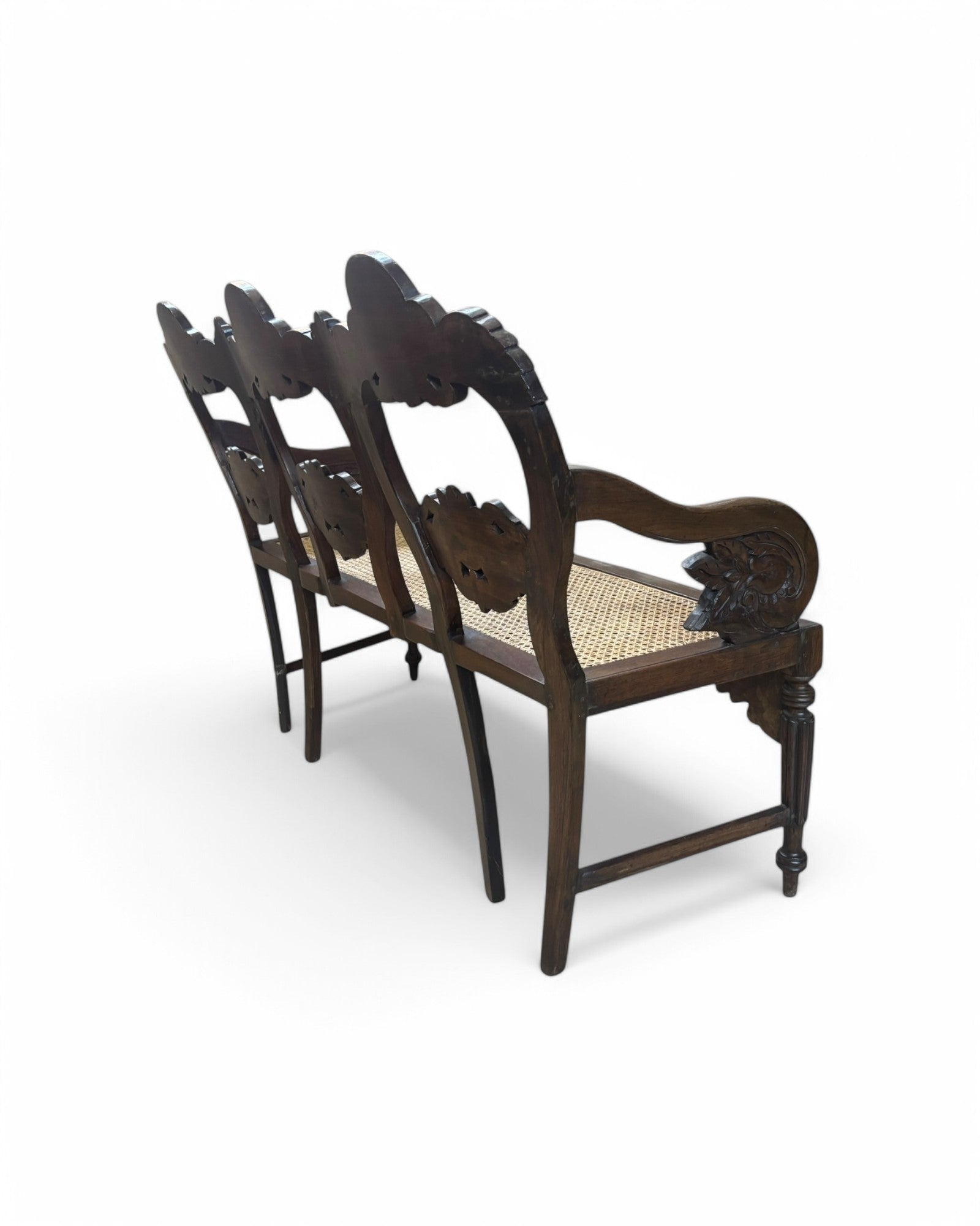 Anglo - Indian Rosewood Carved Settee Bench with Rattan Seating - Surround Living - 6