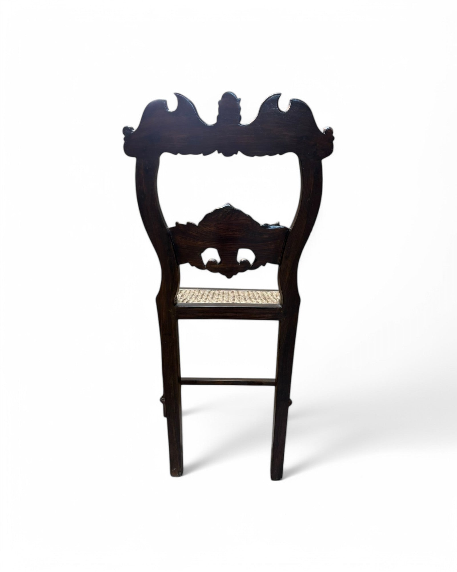 Anglo-Indian Rosewood Carved Settee chair with Rattan Seating