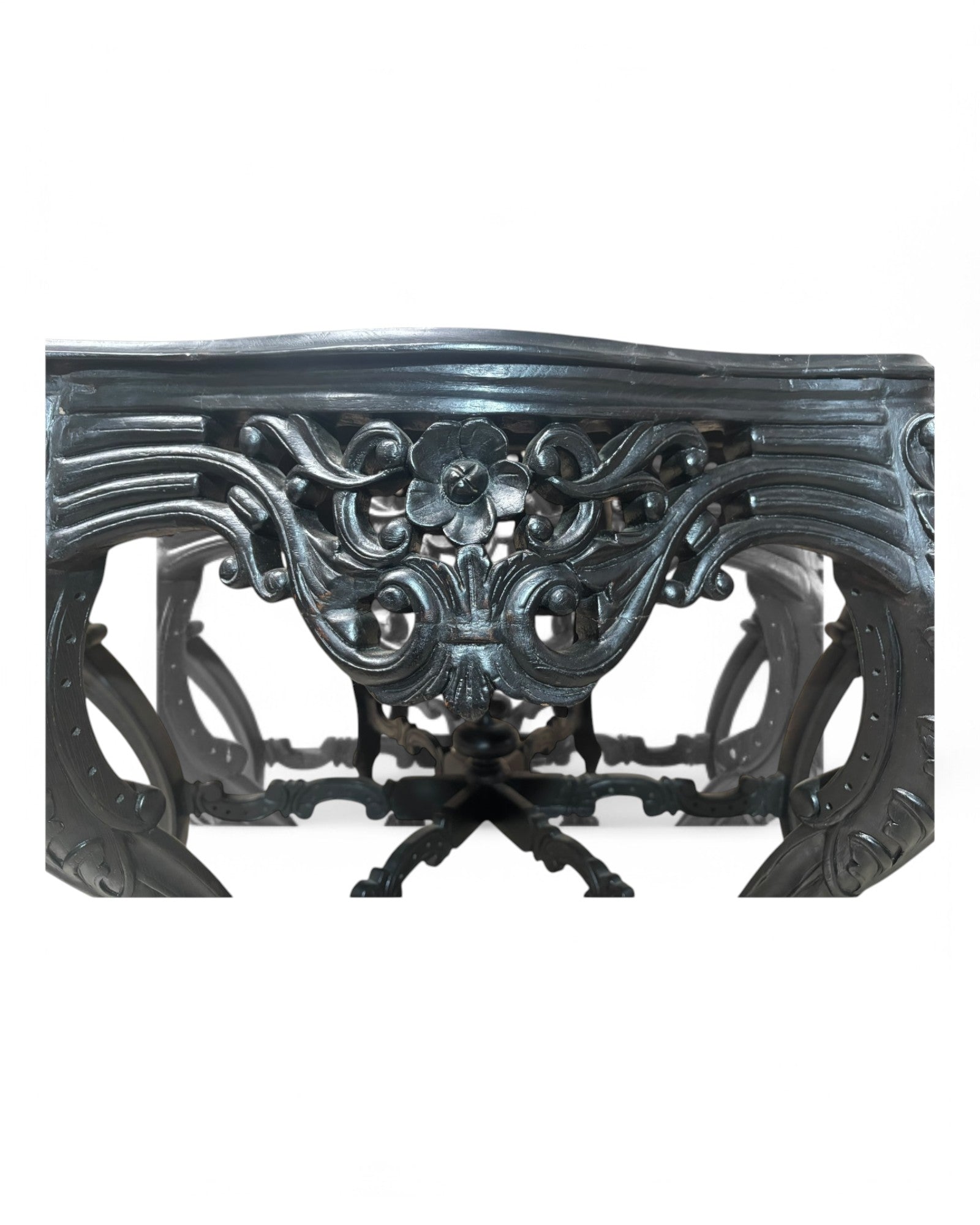 Antique French Rococo Revival Carved Wood Center Table with Ebonized Finish