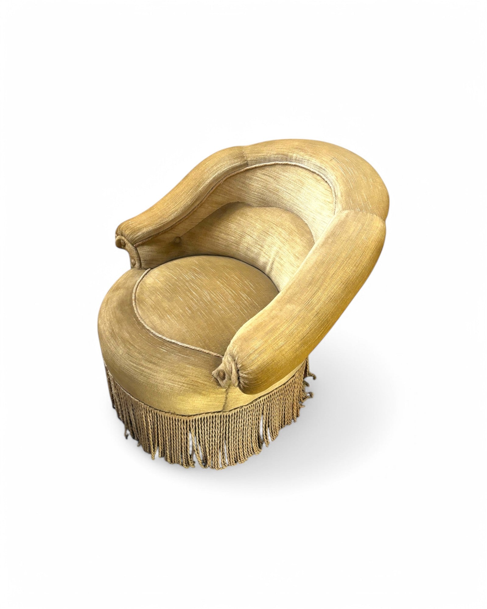 French Olive Velvet Tub Chair 1950's