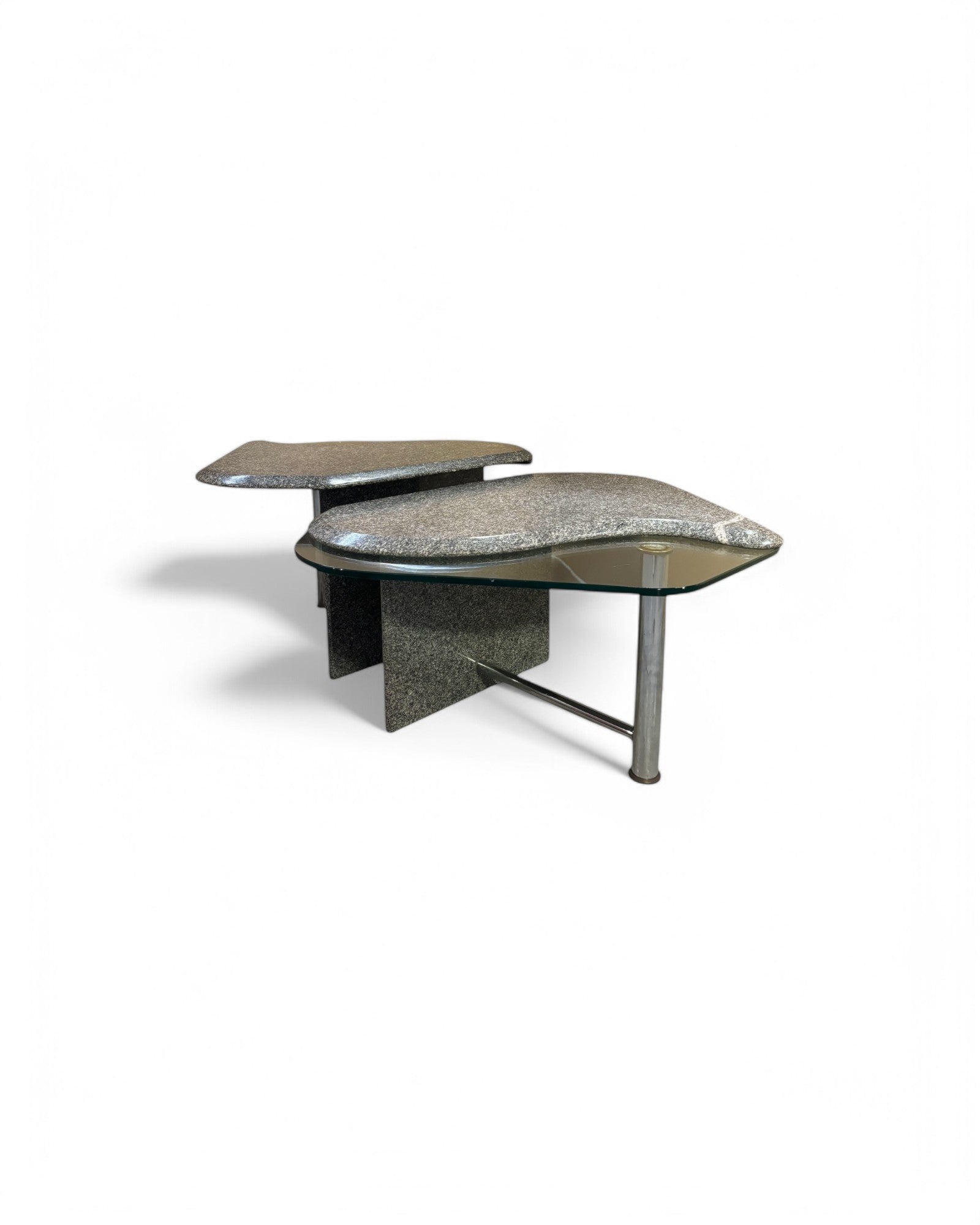 Art Deco Grey Granite Glass Nested Coffee Table - Set of 2