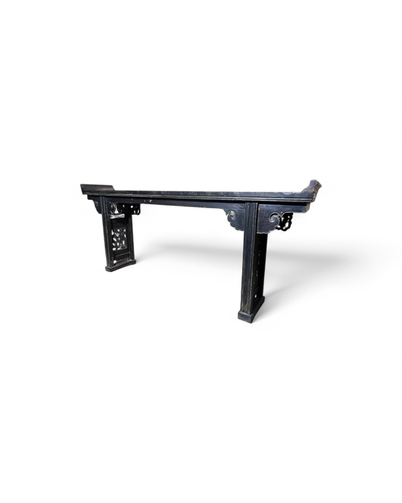 Black Antique Chinese Console Table with Floral Engravings