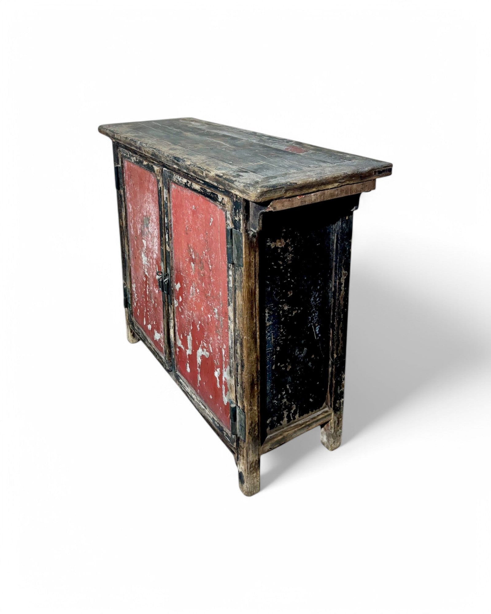 Antique Distressed Tibetan Black & Red Sideboard