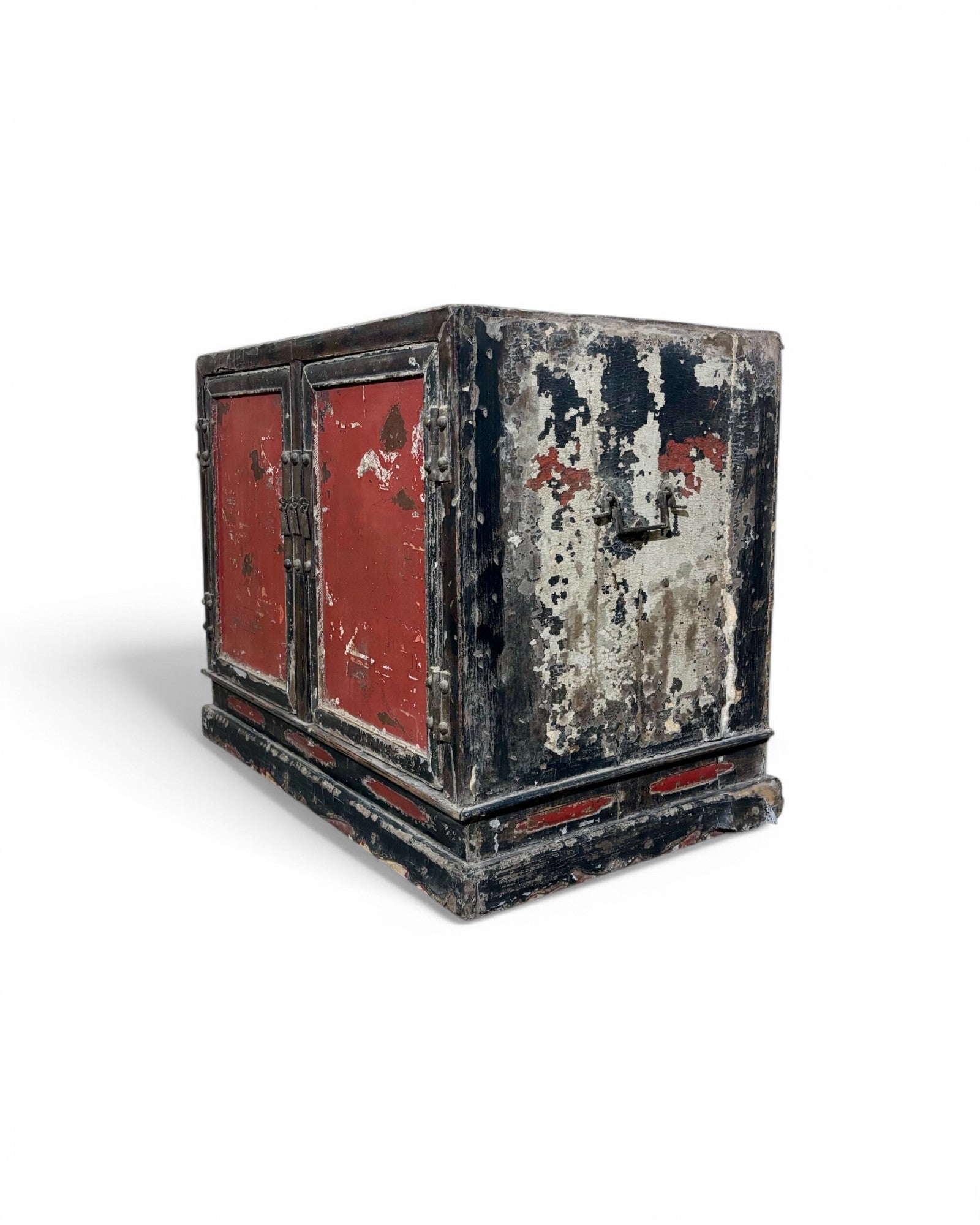 Antique Distressed Black & Red Indo-Chinese Chest/Commode