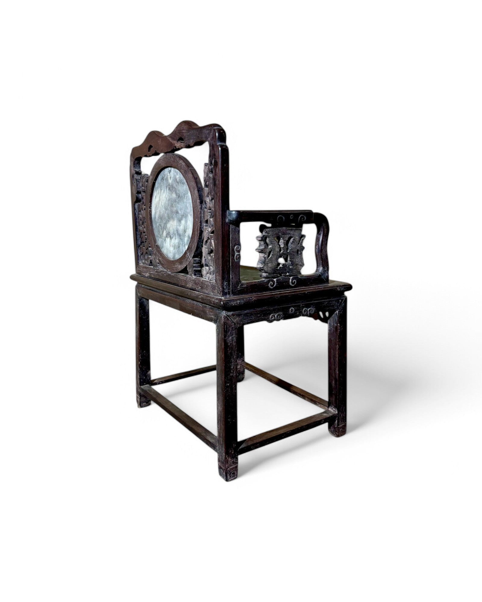 Chinese Pearl & Marble Engraved Tea Chair