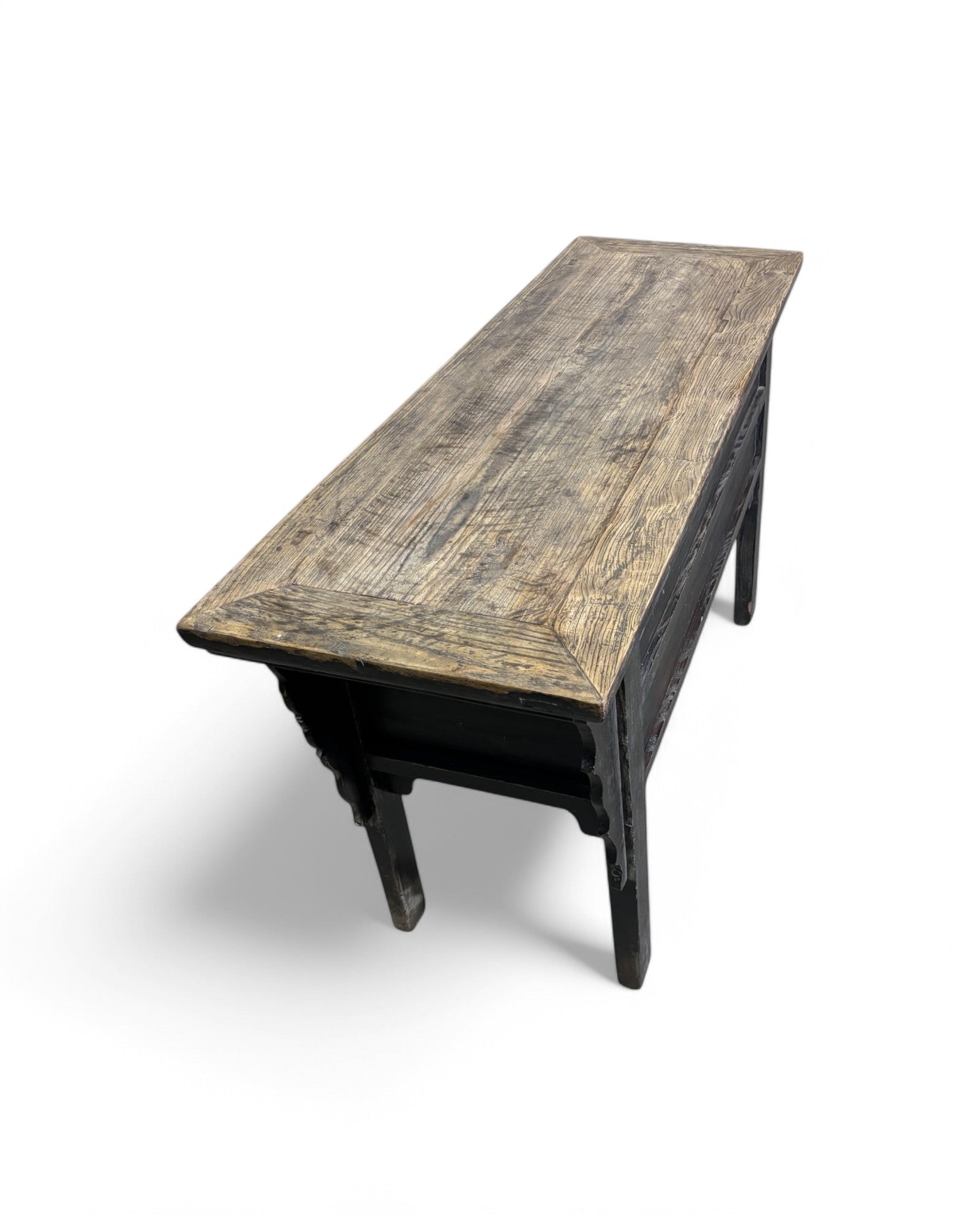 Faded Black Antique Chinese Sideboard with Tri-Drawers