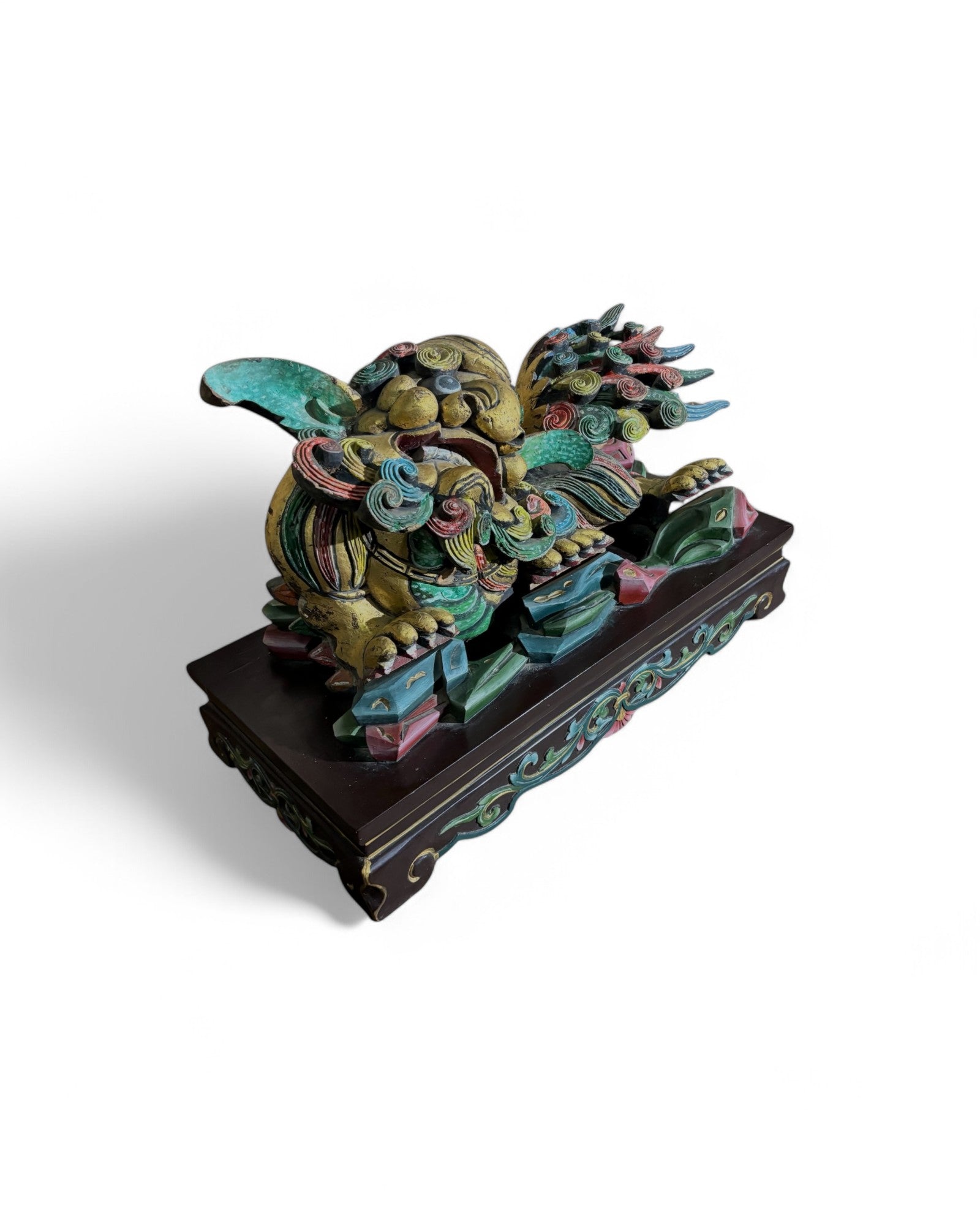 Chinese Dragon in Floral Bloom Carved Sculpture