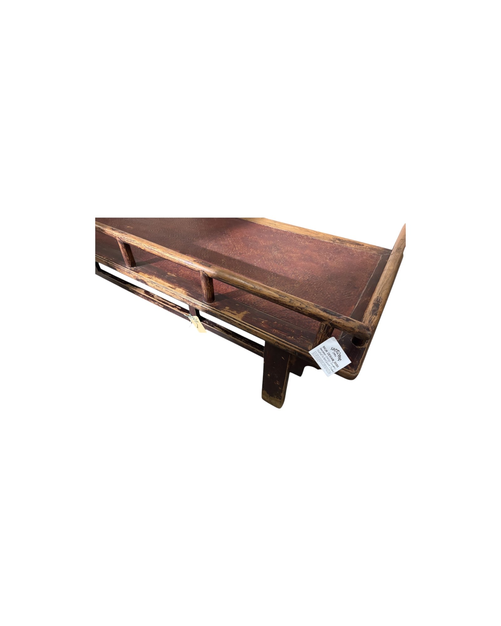 Maroon Bamboo Matted Antique Chinese Daybed