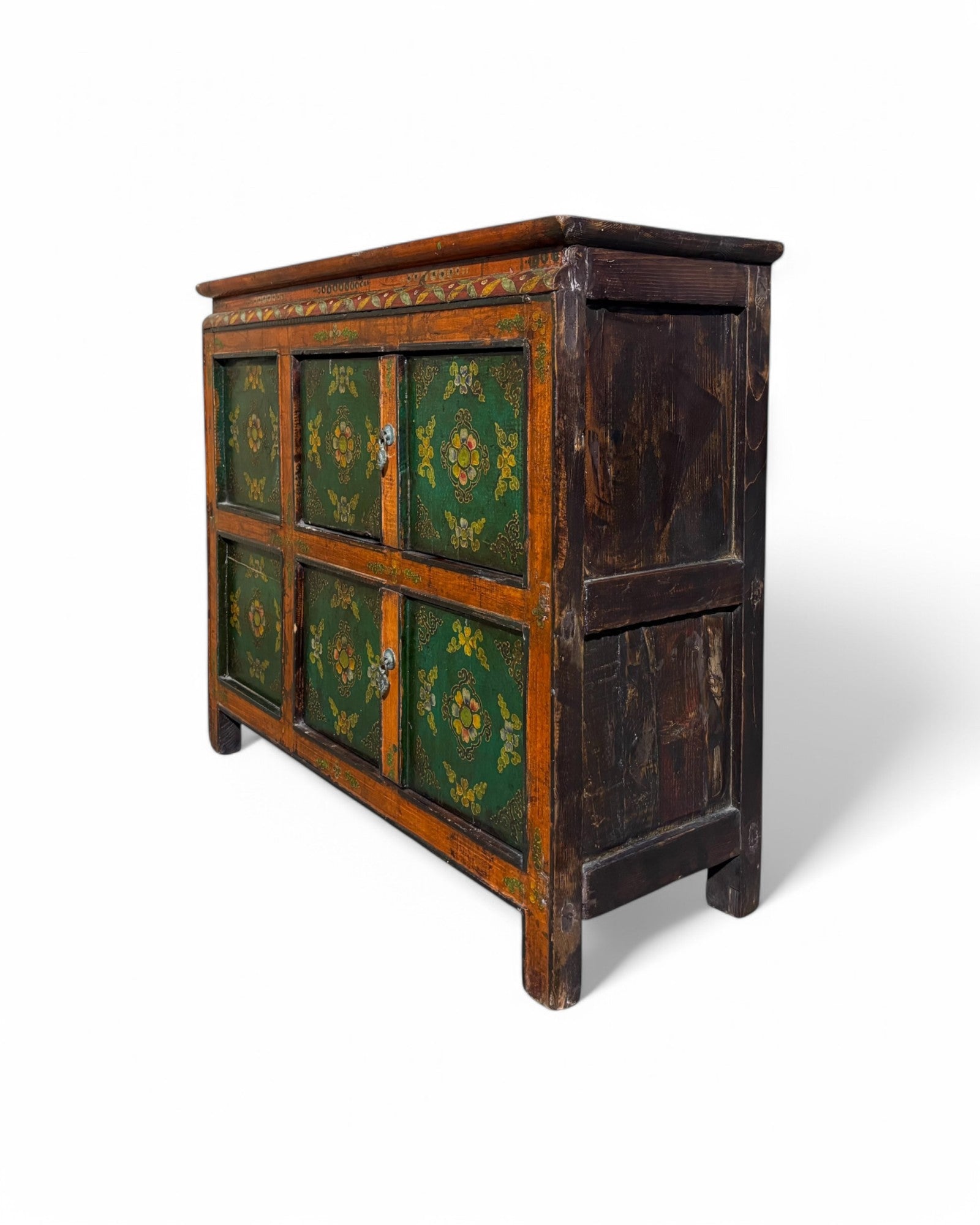 Antique Tibetan Floral Mini Sideboard (Brown Top)